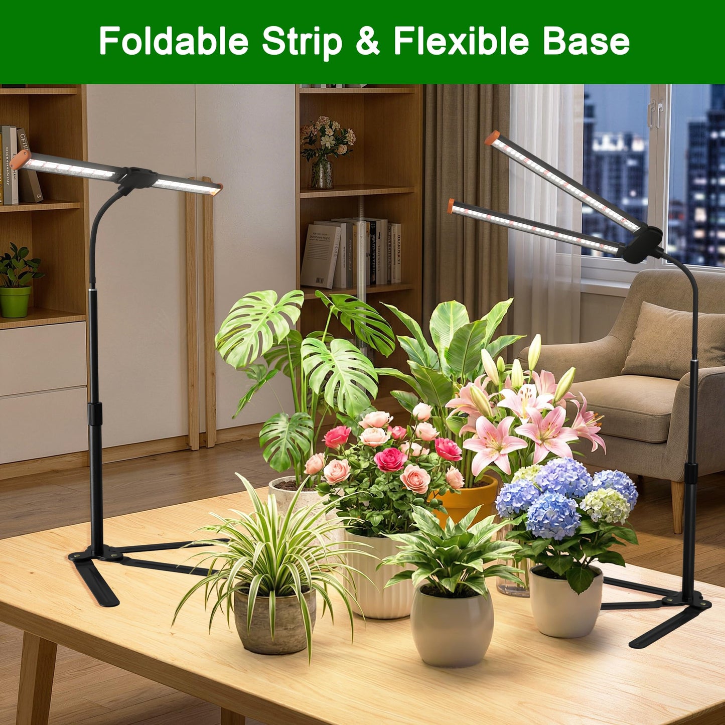 Grow Light for Indoor Plant, 6000K Full Spectrum Plant Lamp with Red Blue White LED for Pot Succulents Seed Growing, Light Strip Foldable & Height Extendable 9-25'', Auto Timer 4 8 12Hrs