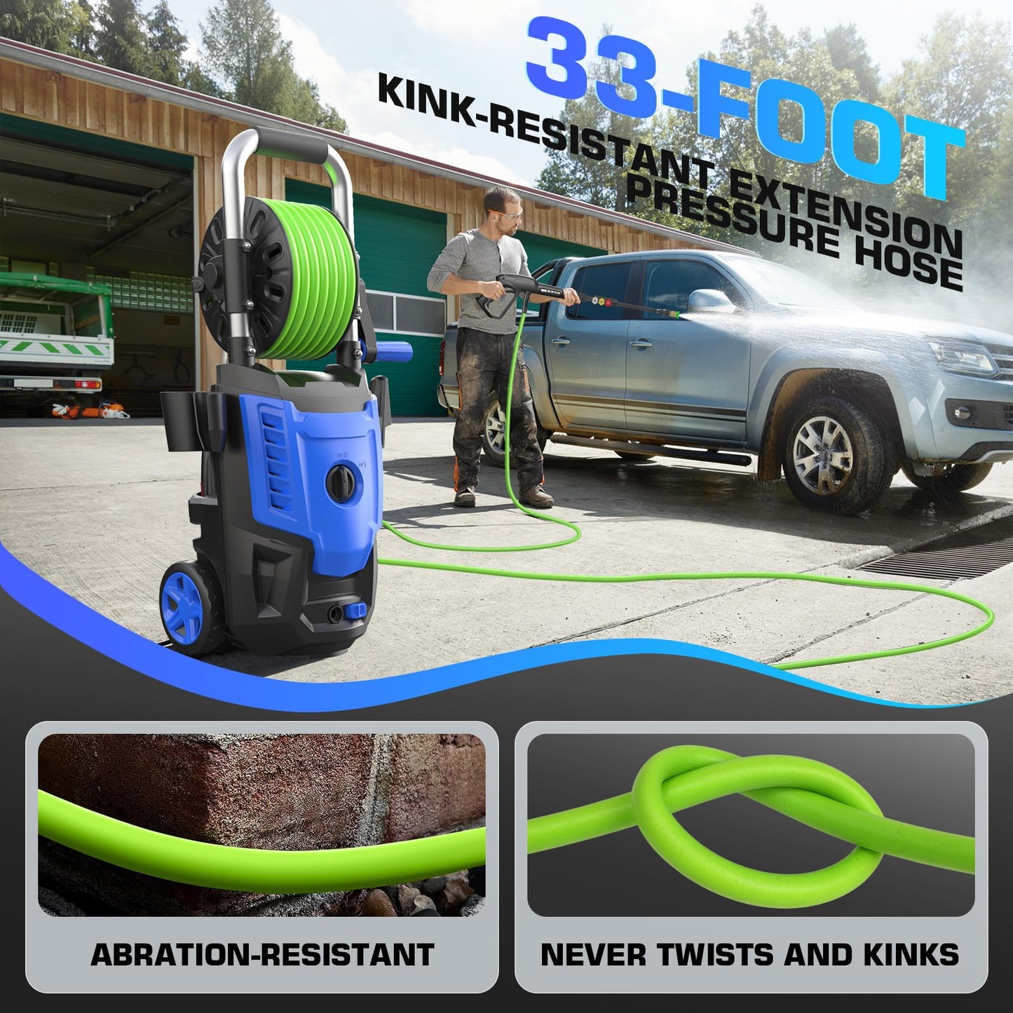 4800 PSI Electric Pressure Washer- 4.0 GPM High Power Washer with 33FT Hose Reel, 4 Spray Tips and Soap Bottle for Car Washing, Fence Cleaning, Patio Maintenance（Upgraded）(Blue)