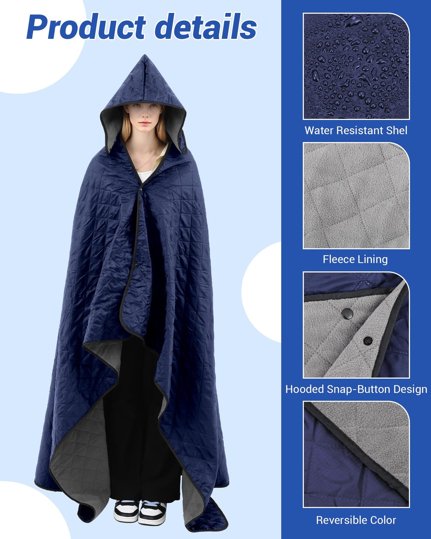 Fanfanwin 4 Pack Outdoor Camping Blanket Bulk - Fleece Waterproof & Foldable Stadium Blanket with Portable Bag for Cold Weather Sports Pet Beach Picnic Stadium Travel Car - 79 * 55inch(Navy Blue)
