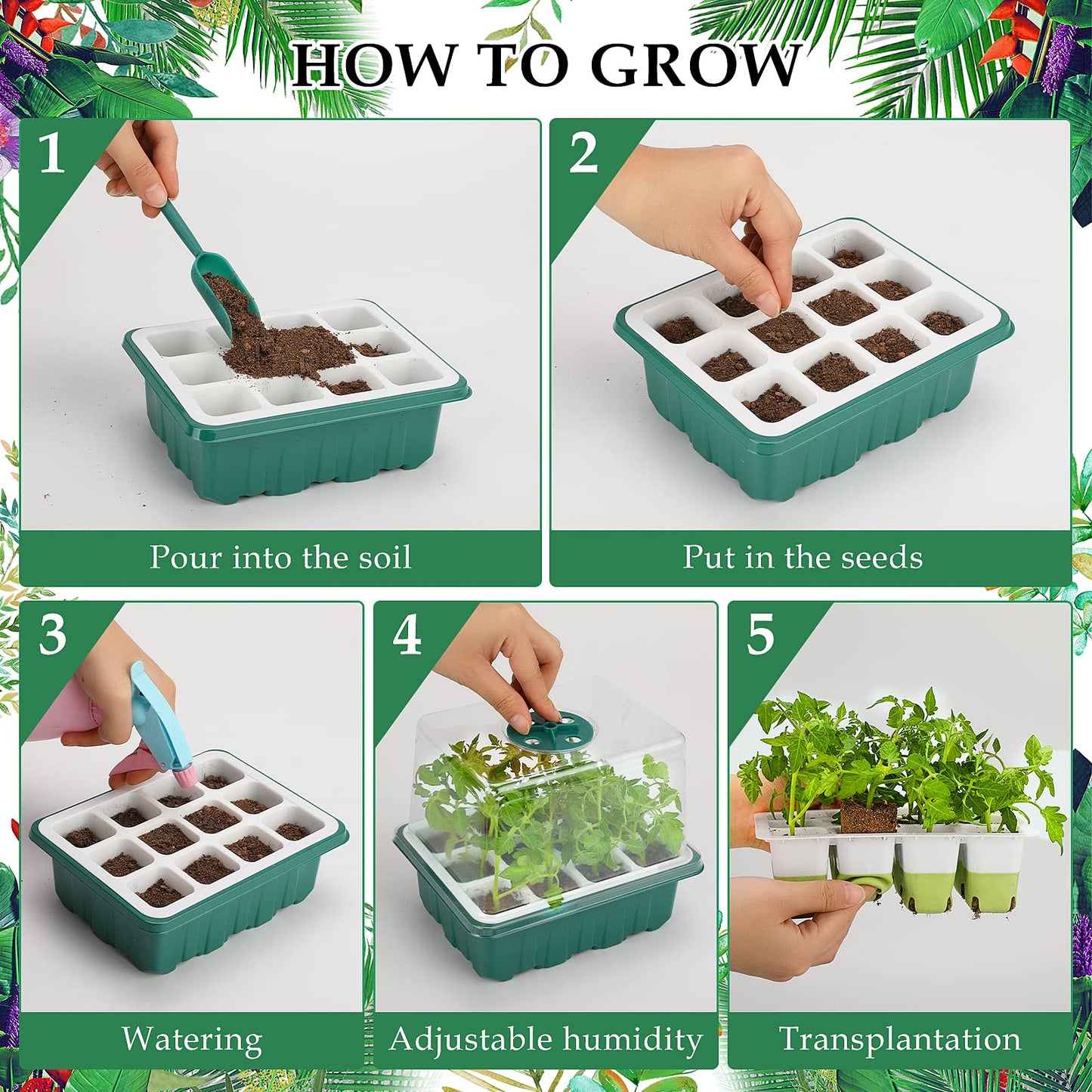 Seed Starter Tray, 72 Cells Indoor Seed Starter Kit, Flexible Silicone Designed Seedling Starter Trays, Germination Tray with Humidity Dome & Lids(4in Height), Reusable & Dishwasher Safe, BPA-Free