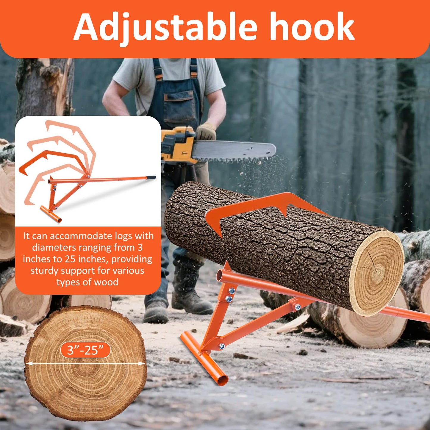 Meyoppm 51" Timberjack Log Lifter Long Hook, Heavy Duty Adjustable Log Roller Cant Hook, Logging Tools for Rolling and Raising Up The Logs
