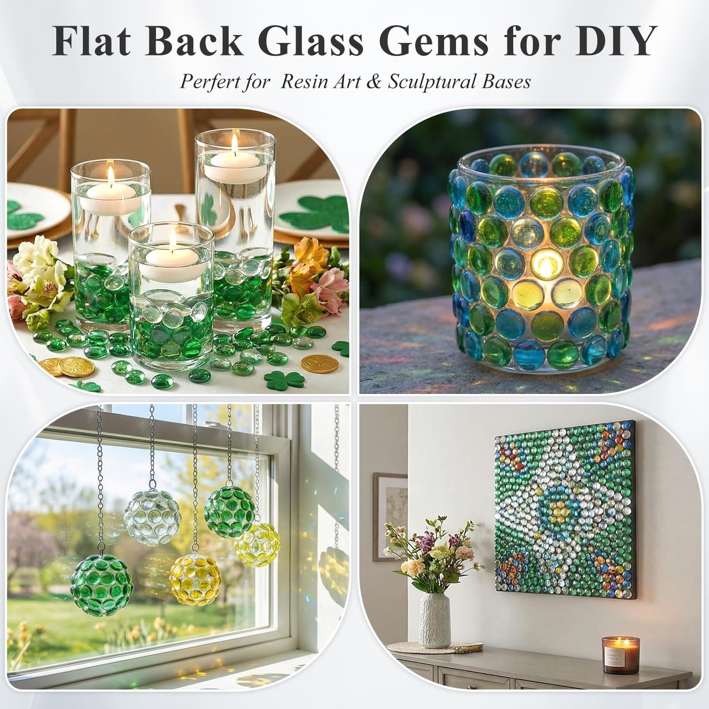 DomeStar 2LB Green Flat Glass Marbles, Decorative Marbles for Vases Aquarium Pebbles Fish Tank Rocks Vase Fillers DIY Crafts Table Scatter Decor