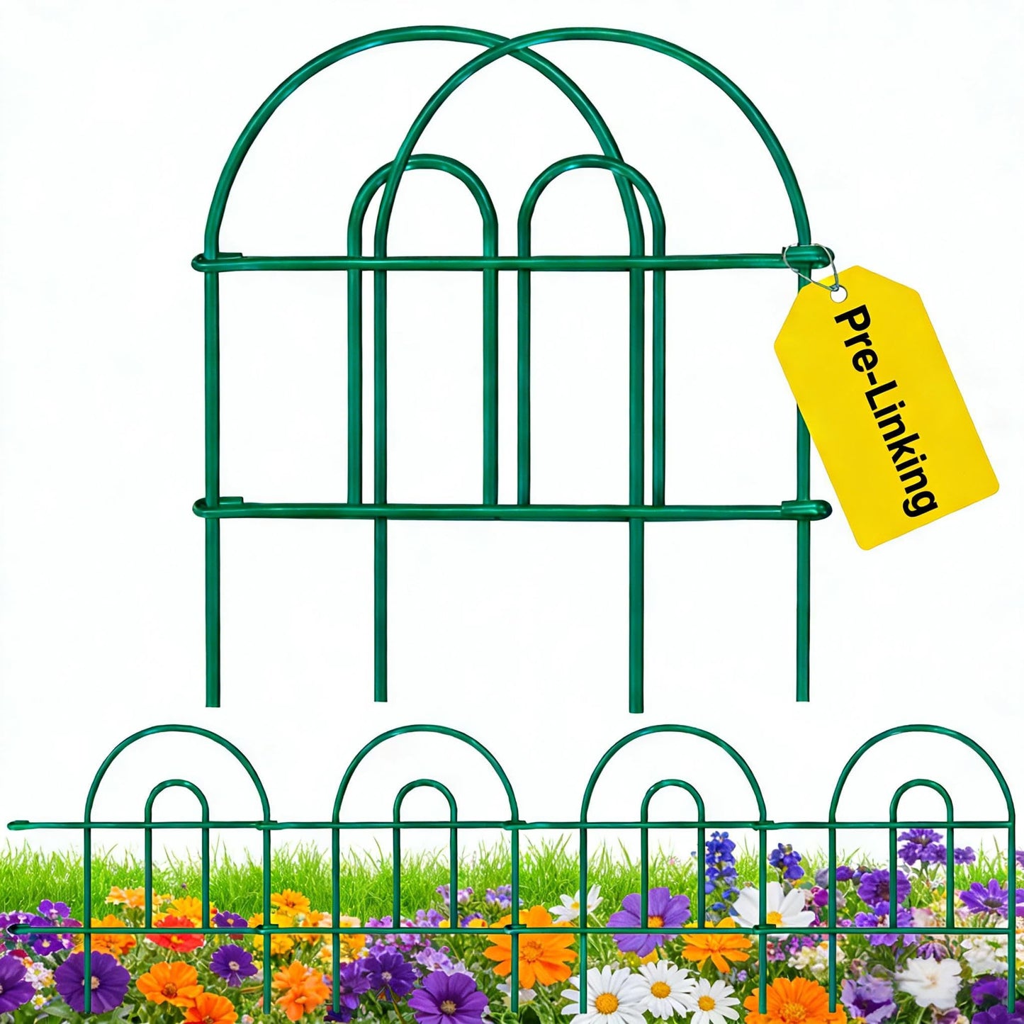 AMAGABELI 35 Panels 18in(H)×50ft(L) Decorative Garden Fence No Dig Rustproof Metal Pre-Linking Fence Panels Garden Edging Border Animal Barrier Fencing for Flower Beds Yard Patio Outdoor Decor Green