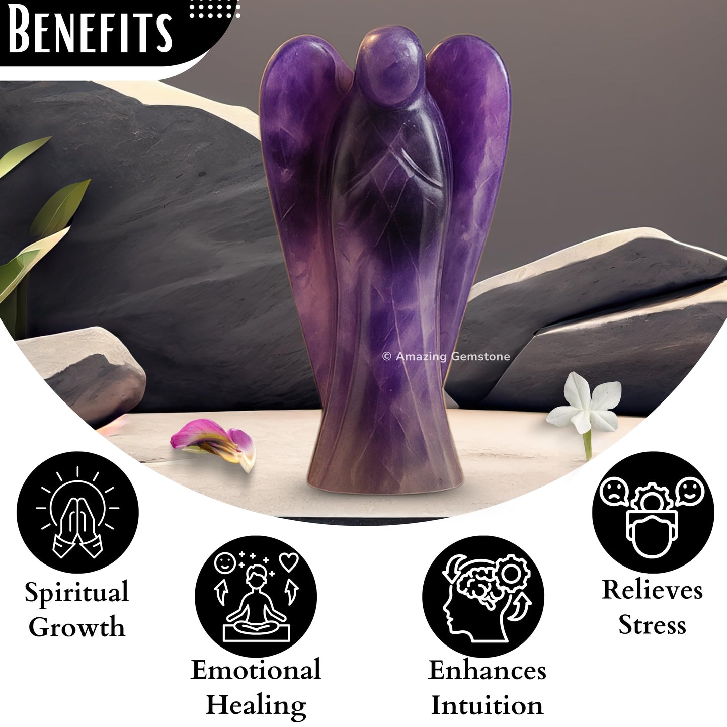 Amazing Gemstone Amethyst Angel - Amethyst Crystal Angel and Pocket Guardian Angel Crystal Figurines (3 Inches)
