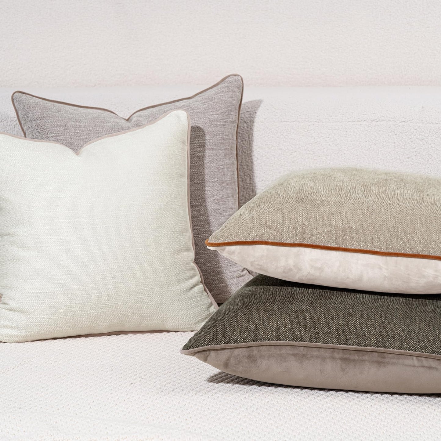 MATTINS Apricot Yellow Cotton Throw Pillow Covers 18x18 Set of 2, Solid Decorative Pillow Covers with Soft Chenille Texture and Velvet Back, Neutral Farmhouse Cushion Covers for Couch Sofa Bedroom