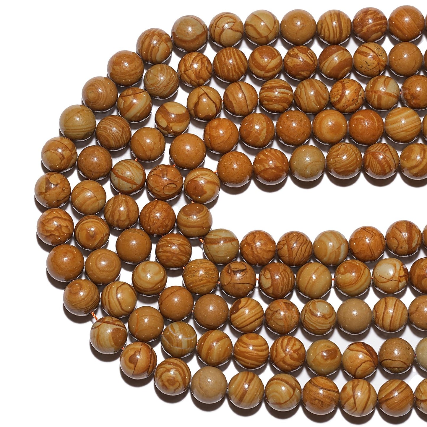8mm Natural Yellow Woodgrain Jasper Gemstone Beads Polished Round Smooth Stone Beads for Bracelets Jewelry Making 15inch Loose Beads