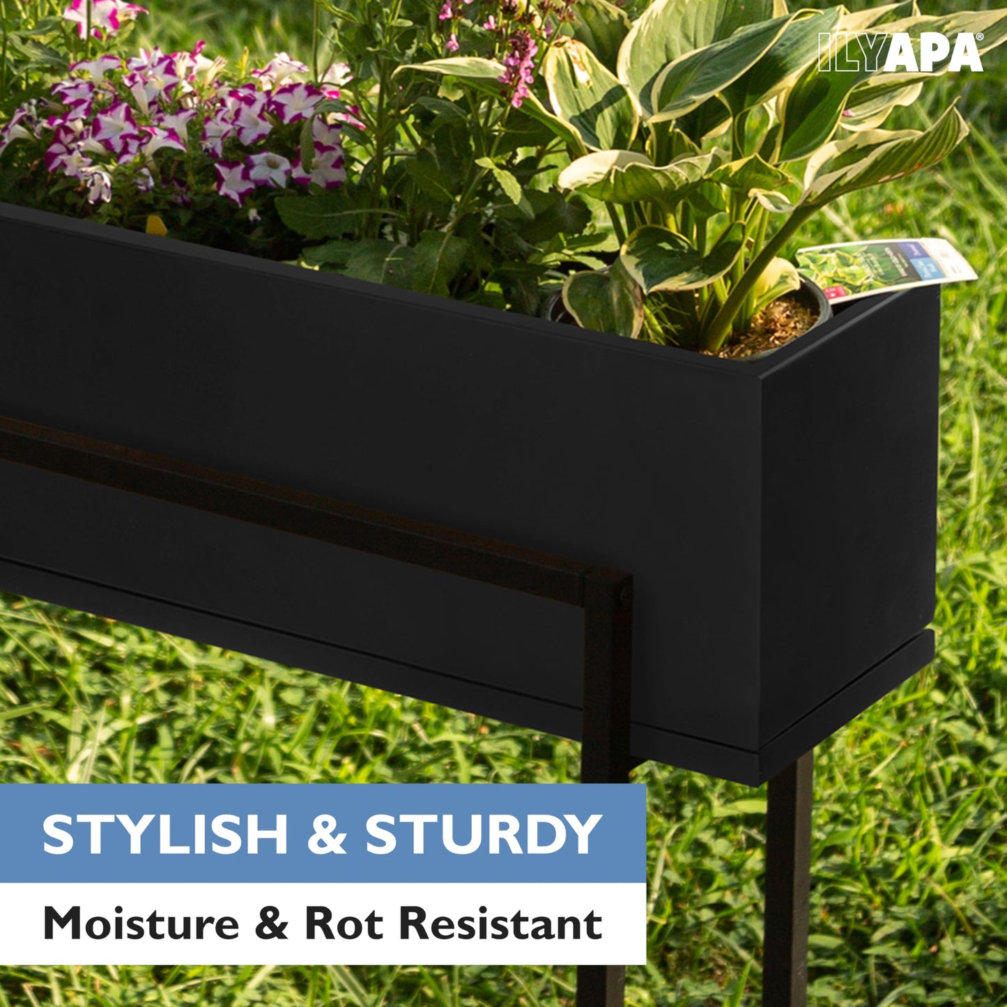 Ilyapa Raised Planter Box with Legs - 29x33x9 Inch Metal Raised Garden Bed for Outdoor or Indoor Herb Garden, Plants, Patio, Balcony, or Living Room