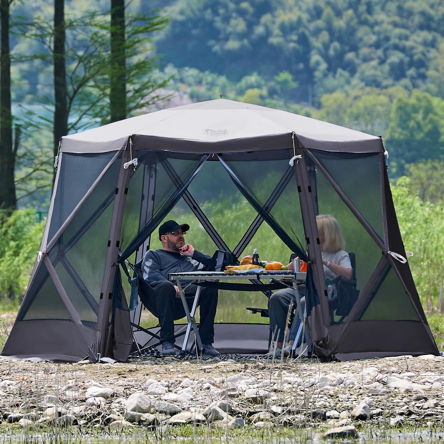 Timber Ridge Easy Pop Up Gazebo Canopy Tent for Camping, 11.5 X 9.8 Ft Portable Instant Screenhouse, Pop Up Screened in Canopy with Netting for Backyard, Patio, Outdoor, Tailgating, Picnics, Grey