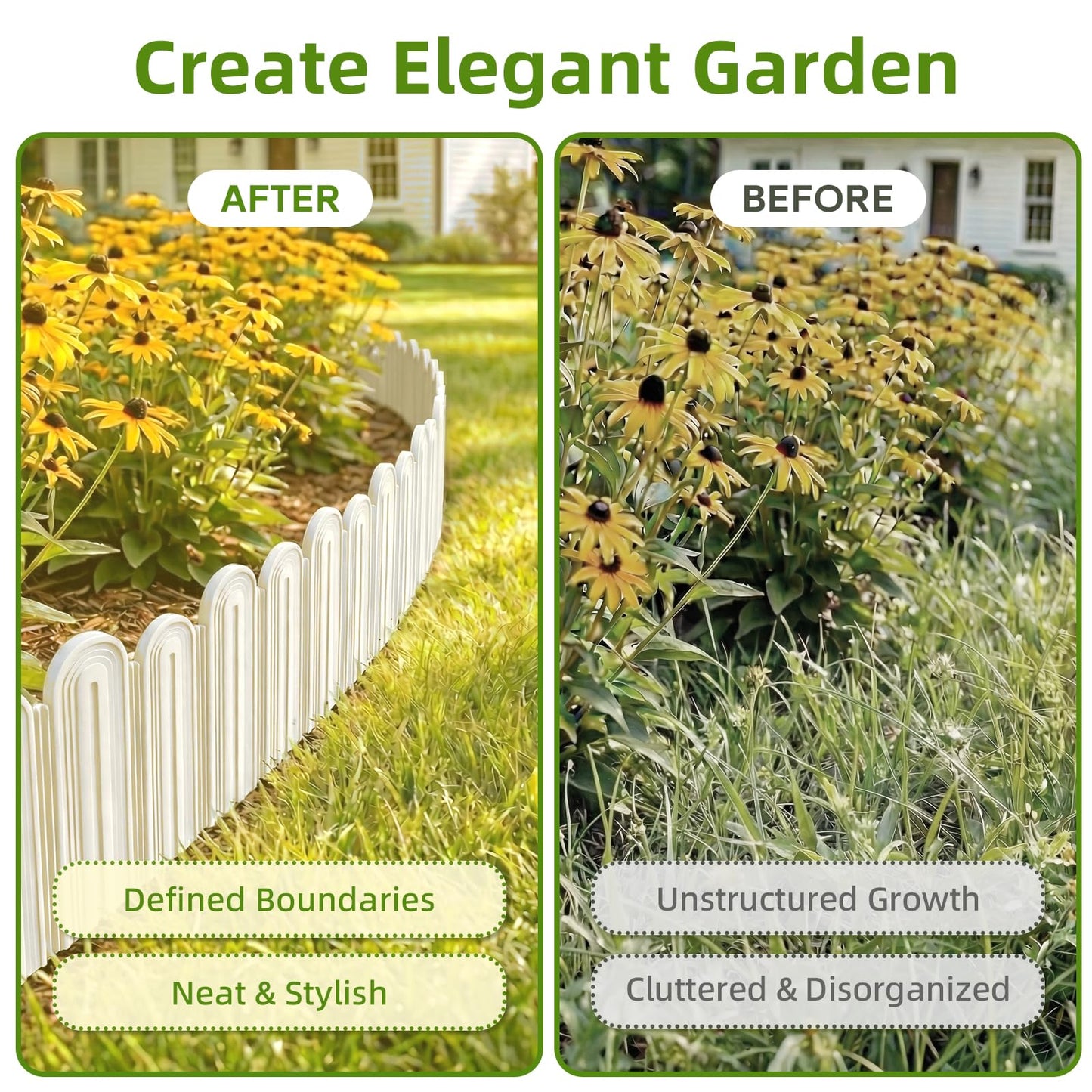 Ruppence 20Pcs 21ft (5.5'' Exposed Height) White Garden Edging Border, Plastic Landscape Edging, Can 90° Installation, for Flower Bed Edging,Yard Decorative Border
