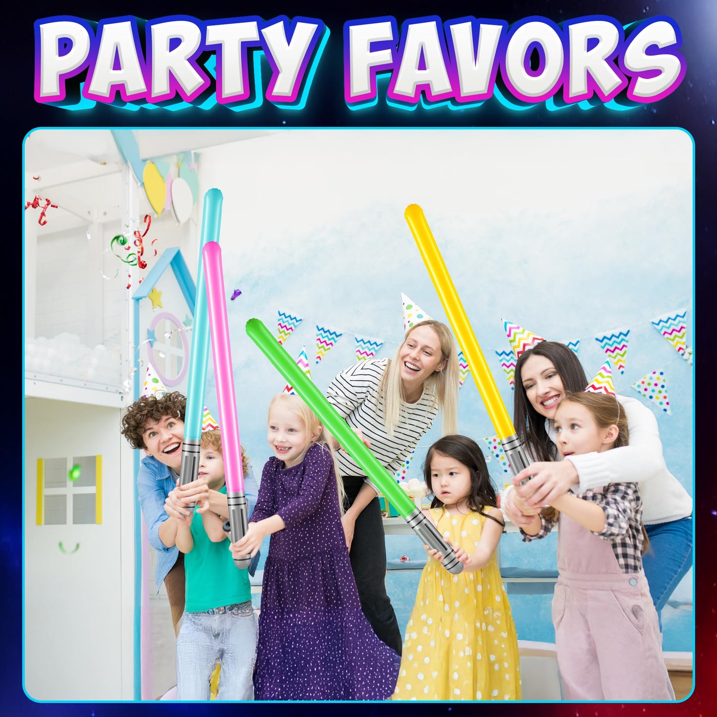 Bedwina Inflatable Light Sabers for Kids - (Pack of 6) 35-inch Neon Color Blow-Up Toy Saber Swords, Party Favors, Goodie Bags, Star Galaxy Theme Birthdays & Prize Toys