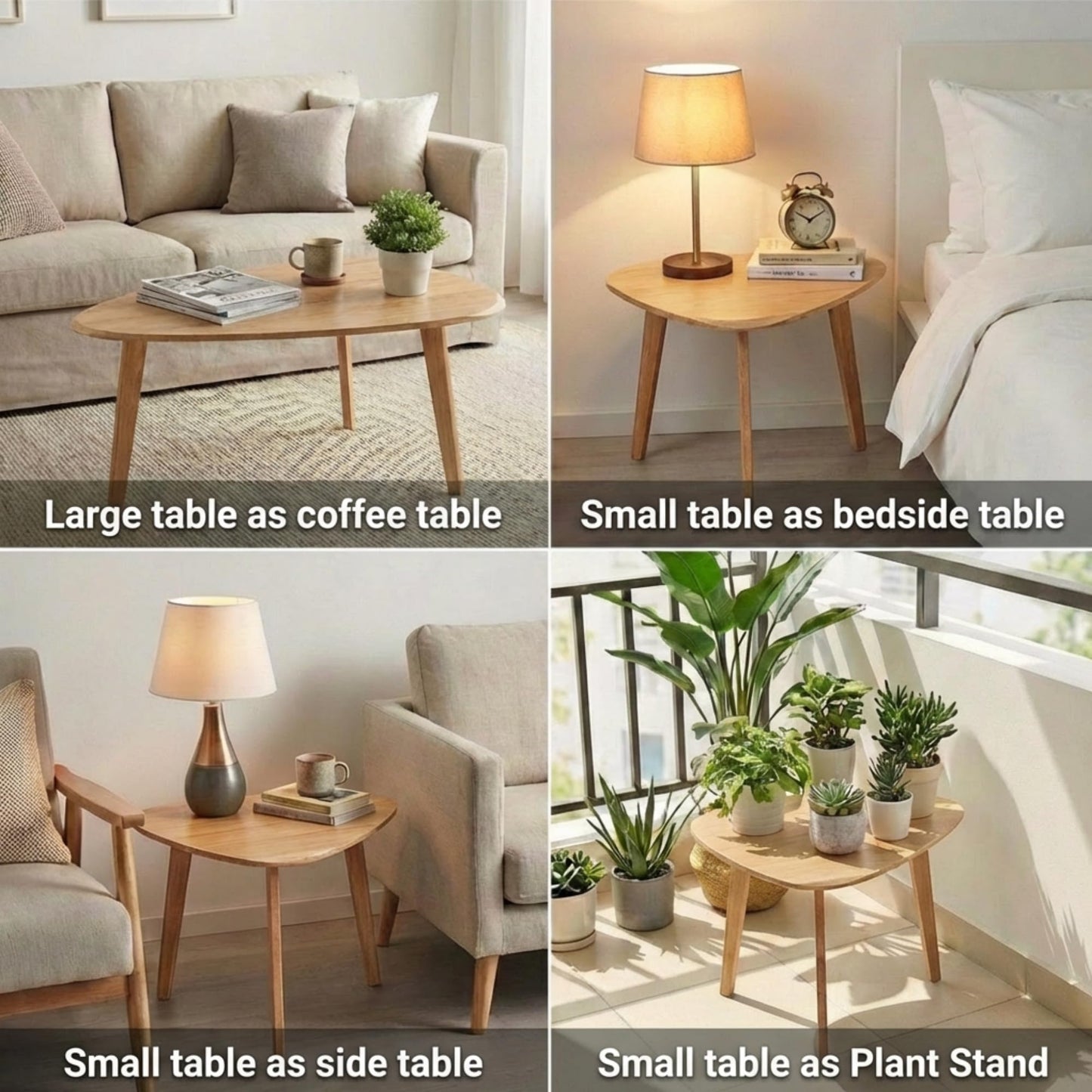 DURISEN Nesting Coffee Table Set of 2-Mid Century Modern Guitar Pick Stacking Tables with Solid Wood Legs-Waterproof Triangle Center Side End Table for Small Living Room,Apartment,Balcony (Natural)
