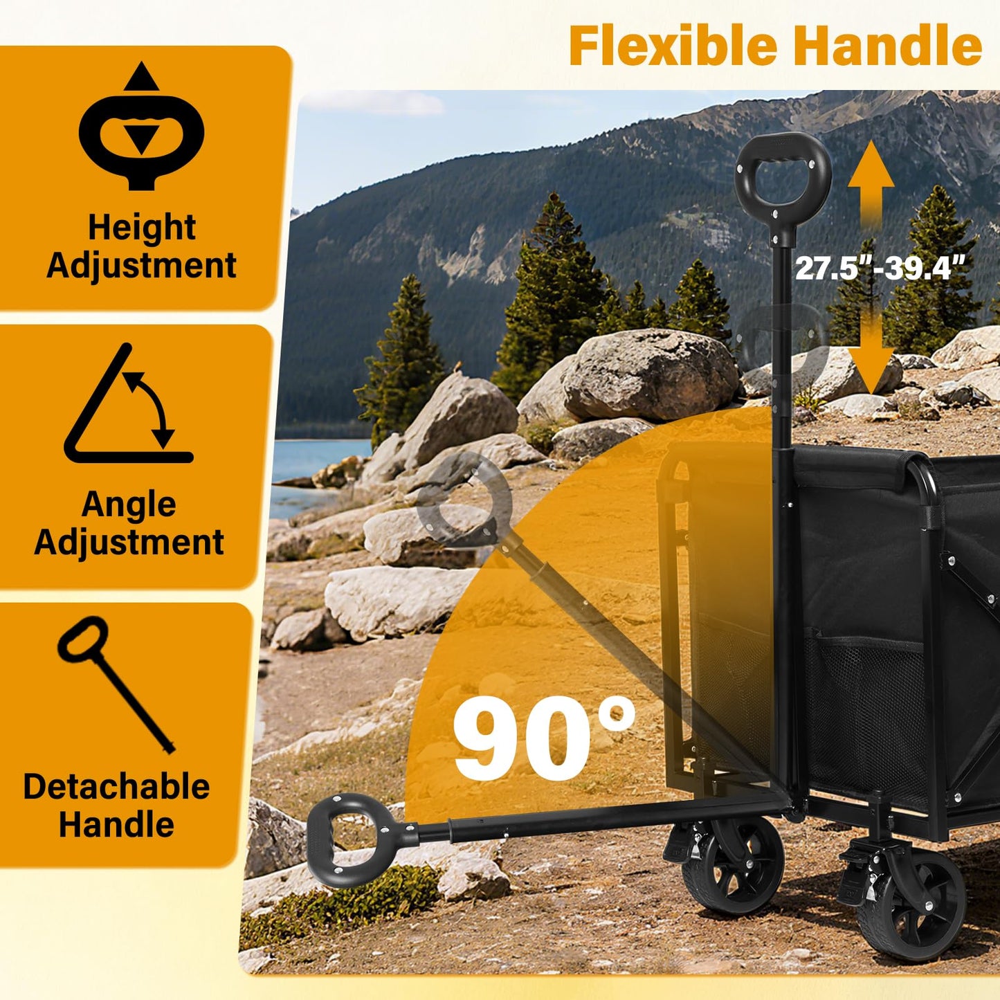 Yollber Wagons Carts Foldable,Large Capacity Foldable Wagon Cart Collapsible Wagon with Wheels & Drink Holders,Heavy Duty Utility Folding Cart for Camping Garden Grocery Shopping