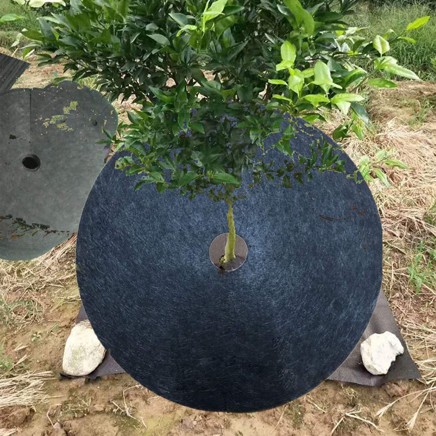 EBaokuup 8 Pack 24.5 Inch Non-Woven Tree Mulch Ring - Degradable Tree Protector Mat, Reusable Tree Weed Barrier Mat for Weed Control Root Protection