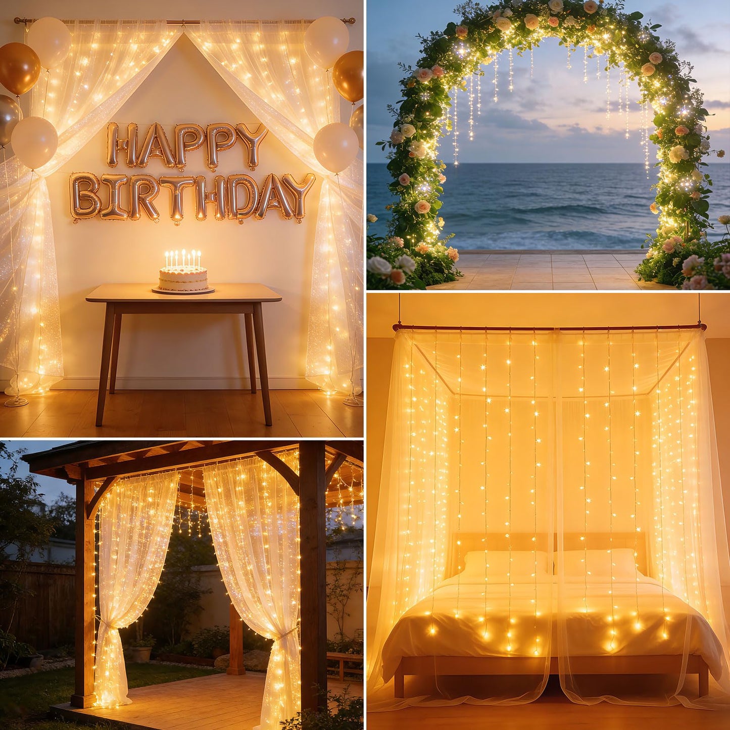 300LED Fairy Curtain Lights 9.8ft x 9.8ft LED Dimmable Twinkle Lights with Remote and Timer USB Plug in 8 Modes String Lights for Bedroom Backdrop Wedding Indoor Wall Christmas Decoration, Warm White