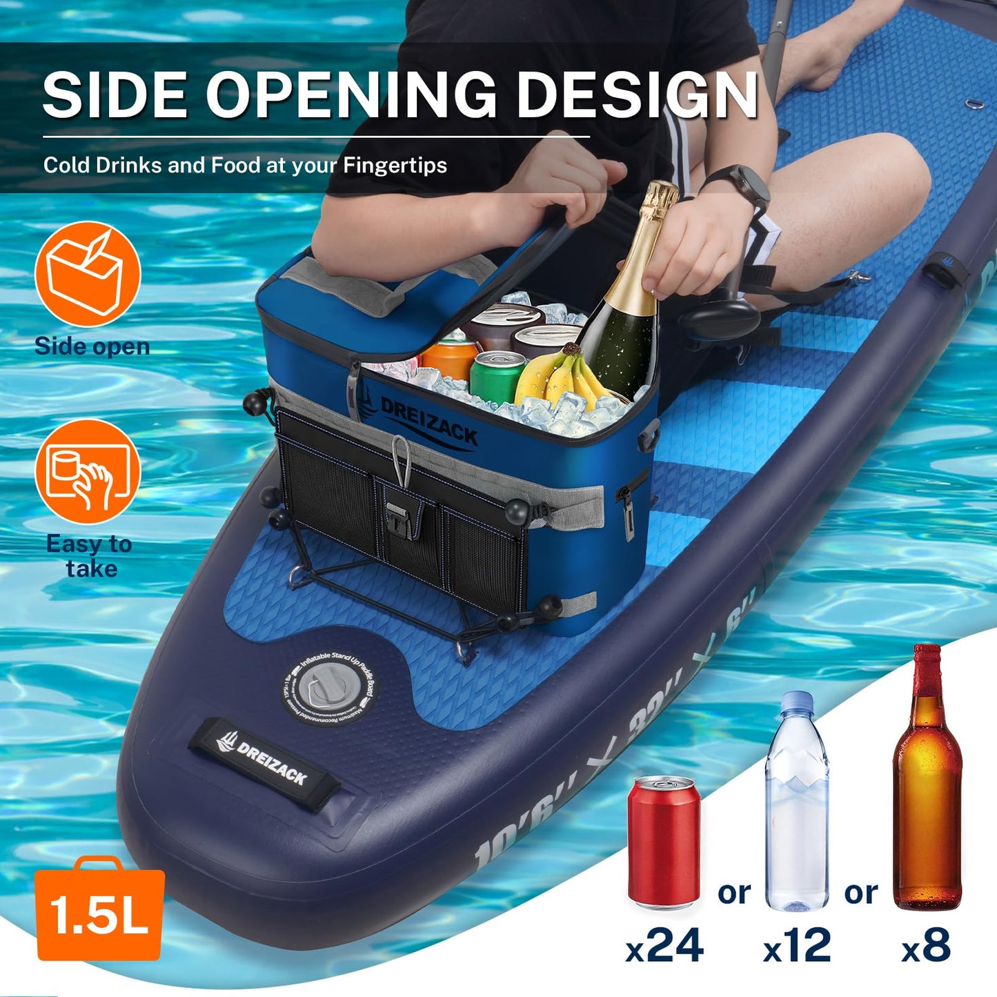 Dreizack Kayak Cooler Behind Seat for Kayak with Lawn Chair Style Seat Cooler Bag Behind Seat, Splash Seat Ice Chest Cooler Kayak Accessories for Kayaking Camping Travel Beaches