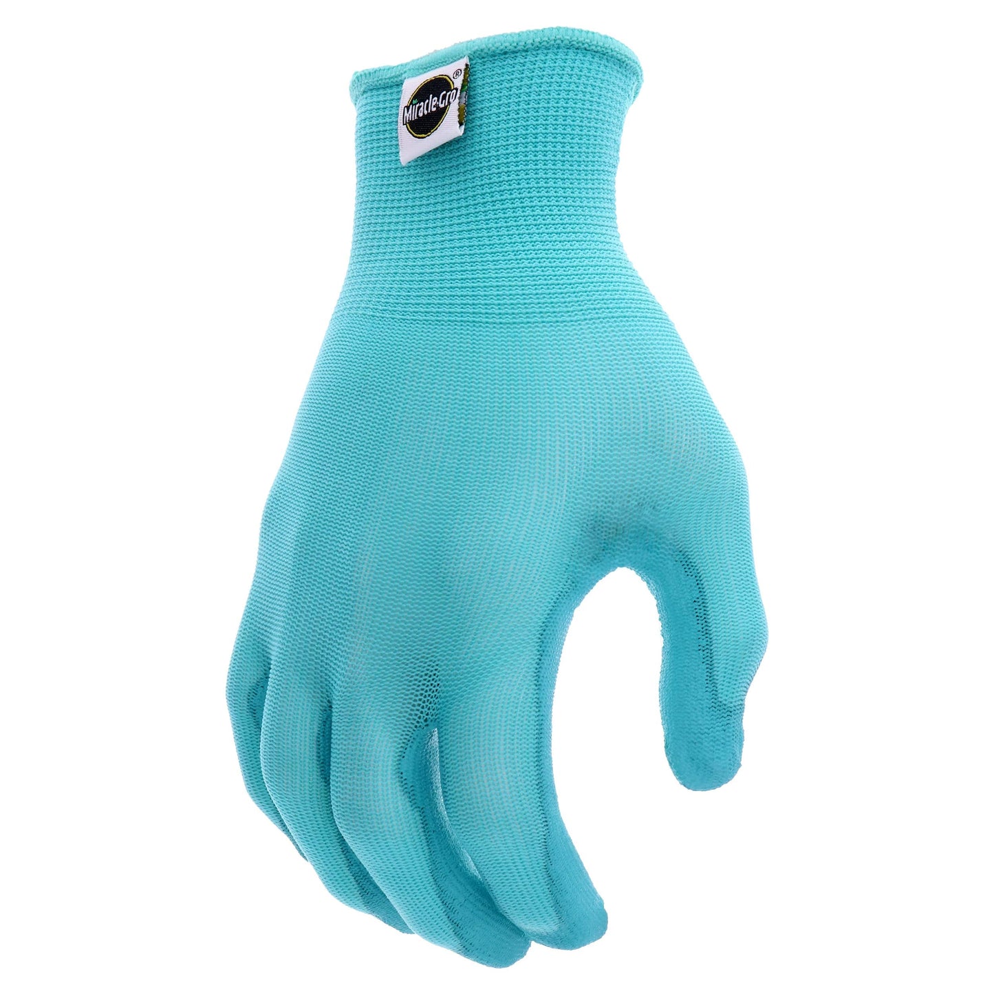 Miracle-Gro MG37164 Stretch Knit Gardening Gloves - Aqua Blue, Medium/Large, PU Work Gloves with Nylon Shell, Water Resistant