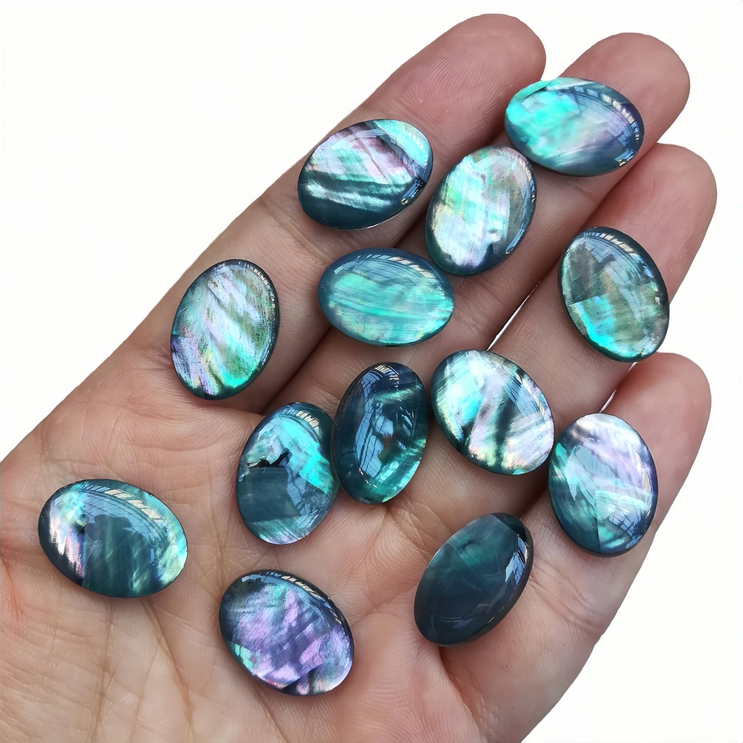 Bacatgem 7 Pcs Grey Shell Oval Cabochons Flatback Crystal Stone Gemstones Beads for Jewelry Making DIY,18x13mm
