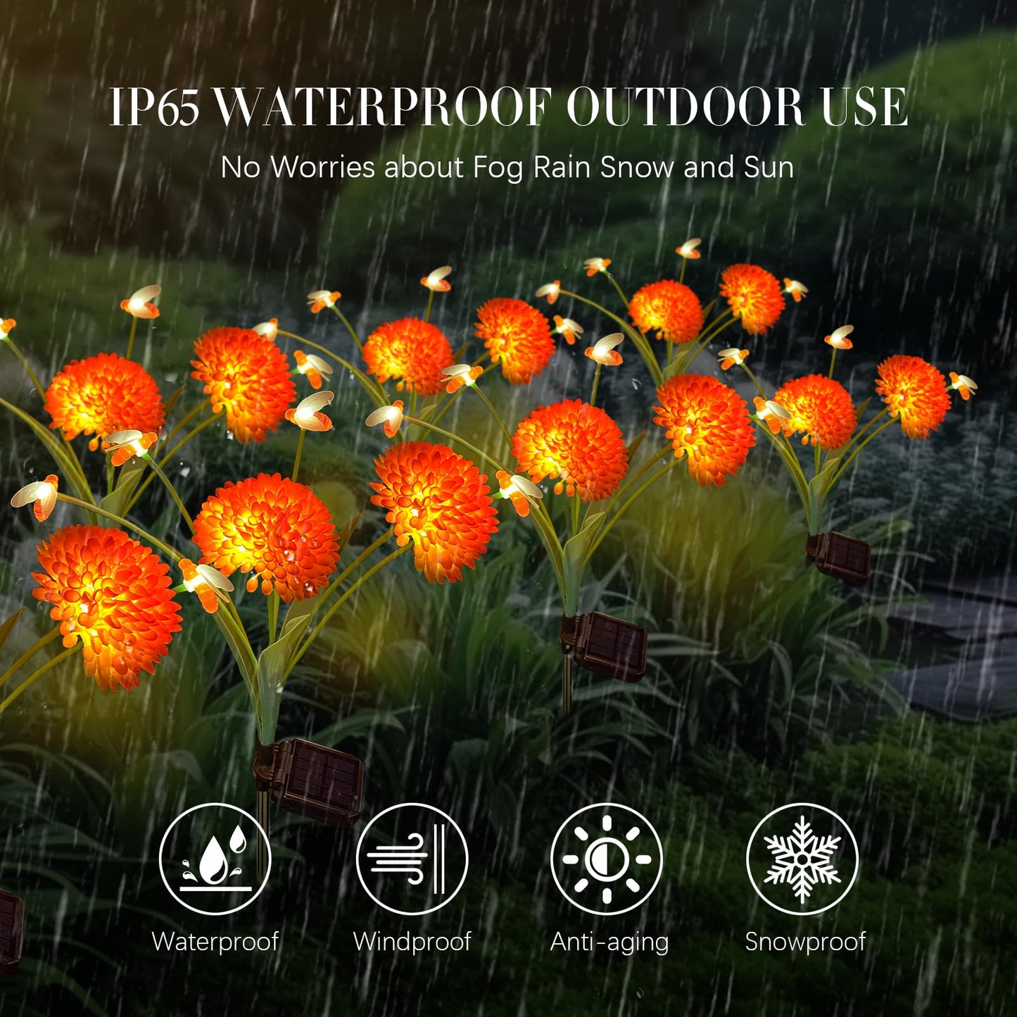 Solar Garden Lights, 4 Pack Solar Swaying Bee Lights with Flowers, Waterproof Firefly Light Outdoor for Garden Patio Yard Pathway Fall Decoration Gifts for Women Mother's Day