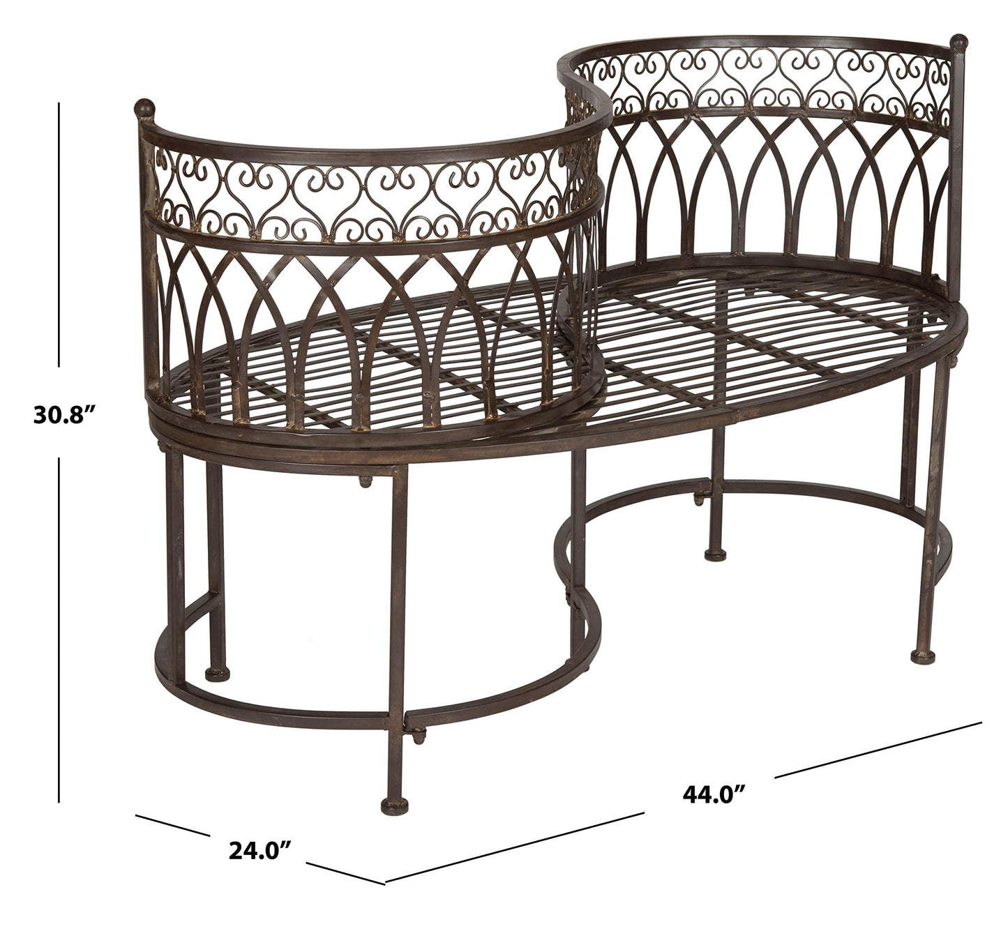 SAFAVIEH Outdoor Collection Lara Victorian Rustic Brown Iron Kissing Bench