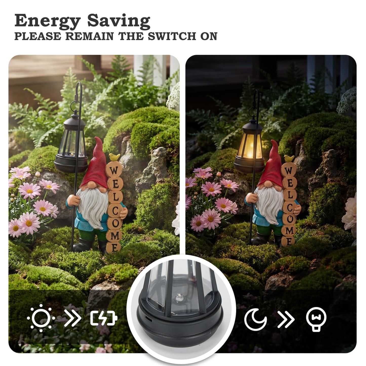 PETAFLOP Solar Garden Gnome Statue Decor with Welcome Sign, Funny Gnomes Figurine for Yard Patio Balcony Outdoor Decorations, Mother's Day Birthday Housewarming Gifts for Mom Grandma