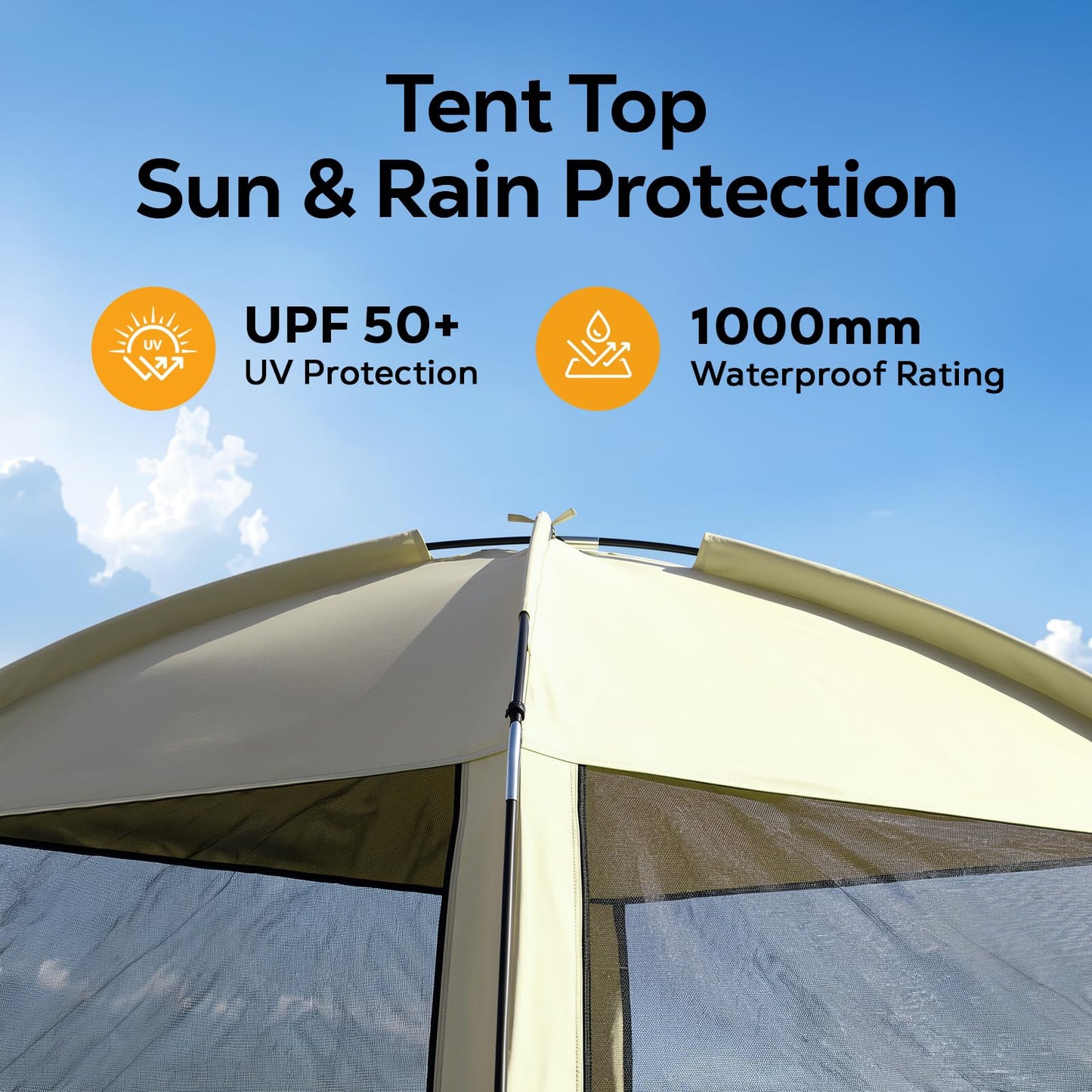 8 × 8ft Camping Screen Tent for 6-8 People, Easy Setup House Tent with 8 Ground Stakes & 4 Windproof Ropes, Portable Screened Canopy with Mosquito Net for Outdoor, Patios, Backyard, Beige