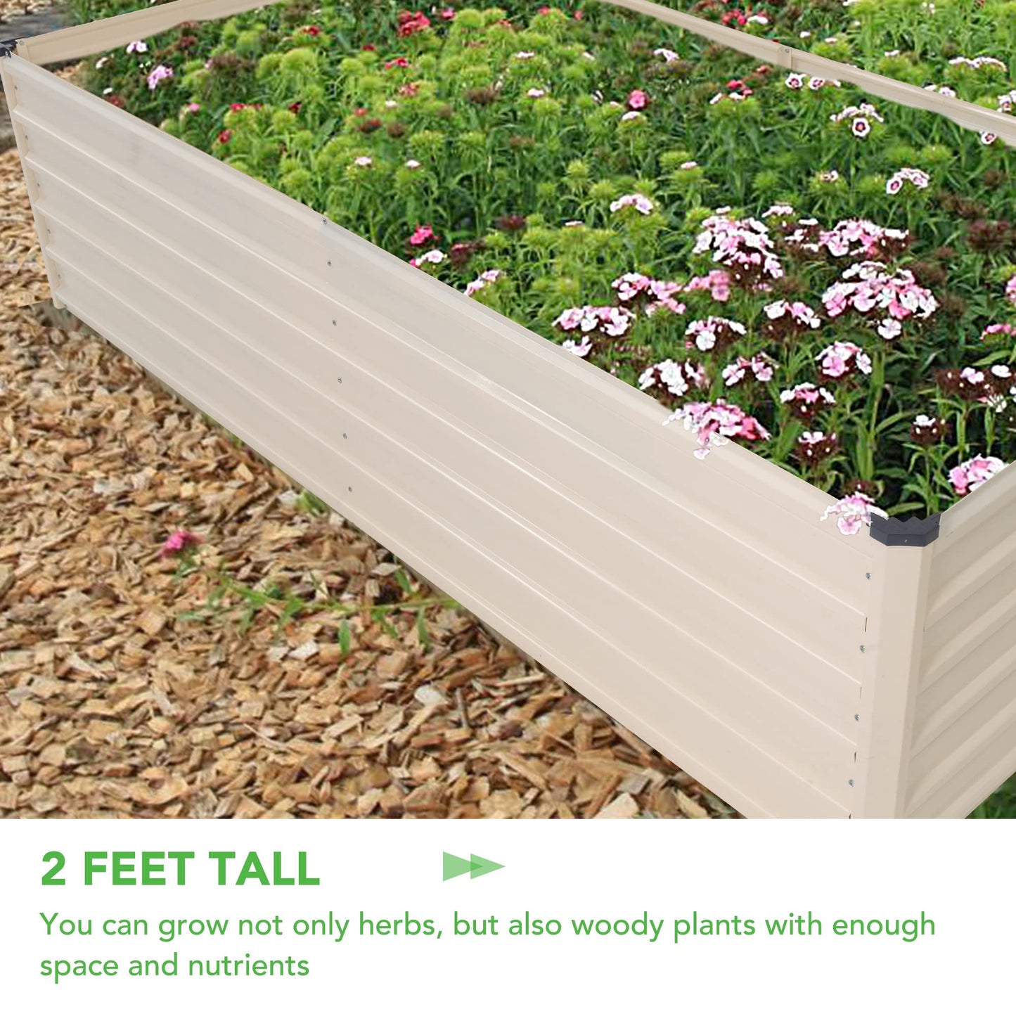Sundale Outdoor Galvanized Raised Garden Bed Kit, 8x4x2ft Planter Raised Garden Boxes Outdoor with Anti-Rust Paint, Rectangle Metal Planter Box for Vegetables Flower（Beige）