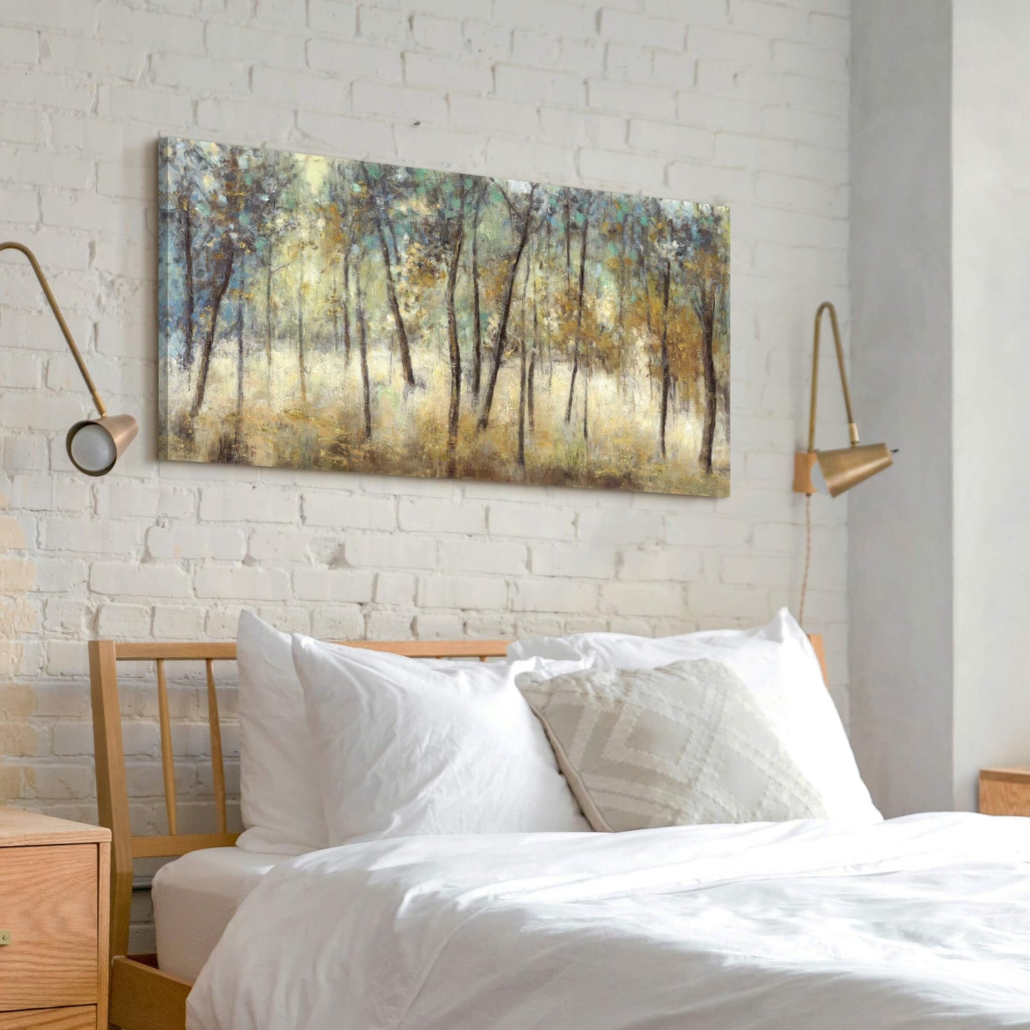 Tree Wall Art Canvas Painting: Forest Hand Painted Picture Abstract Nature Landscape Artwork Decor Modern Large Textured Print for Dining Room Bedroom Home Office