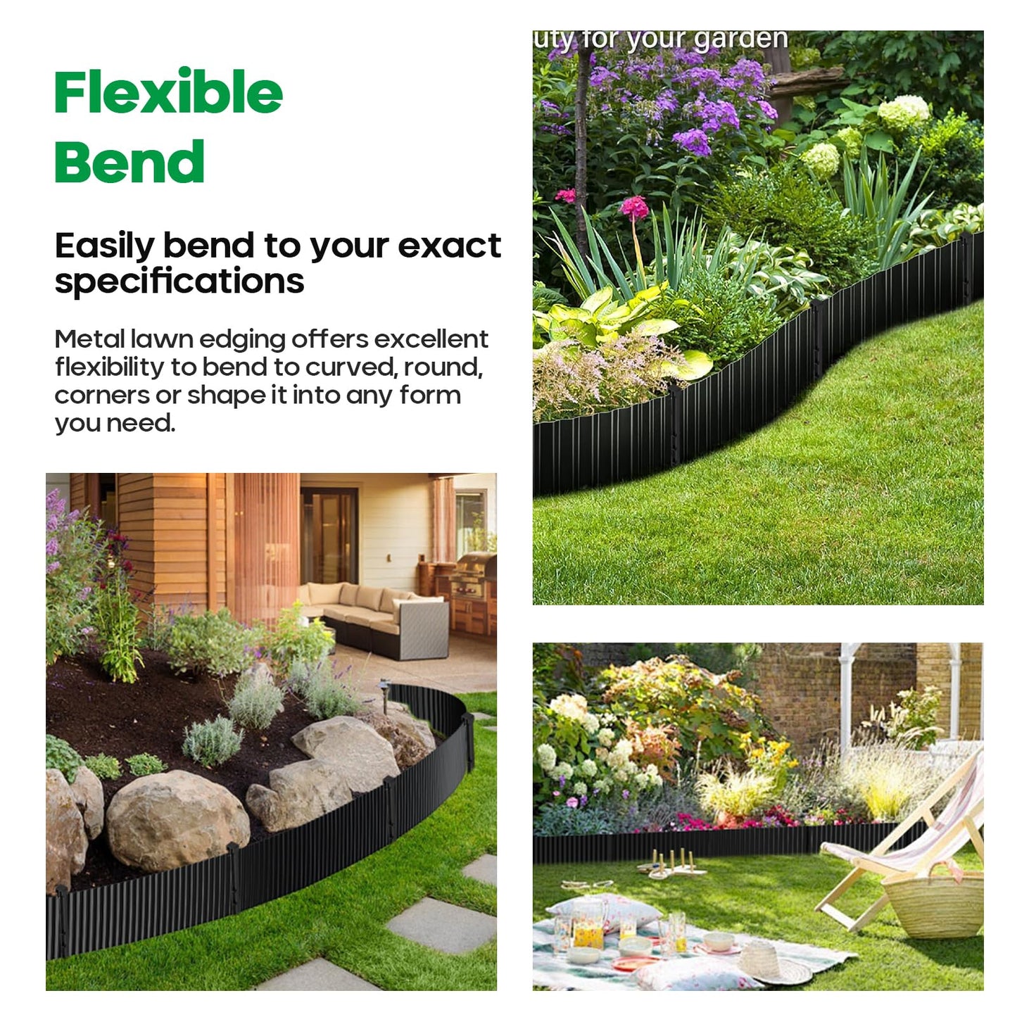 Camitlli Corrugated Metal Garden Edging,Sturdy Tall Landscape Edging Borders with 6pcs Anchor Stakes, Perfect DIY for Flower Beds, Lawn and Pathway,Tree Surrounds,Paver Edges (Black 8"×20FT)