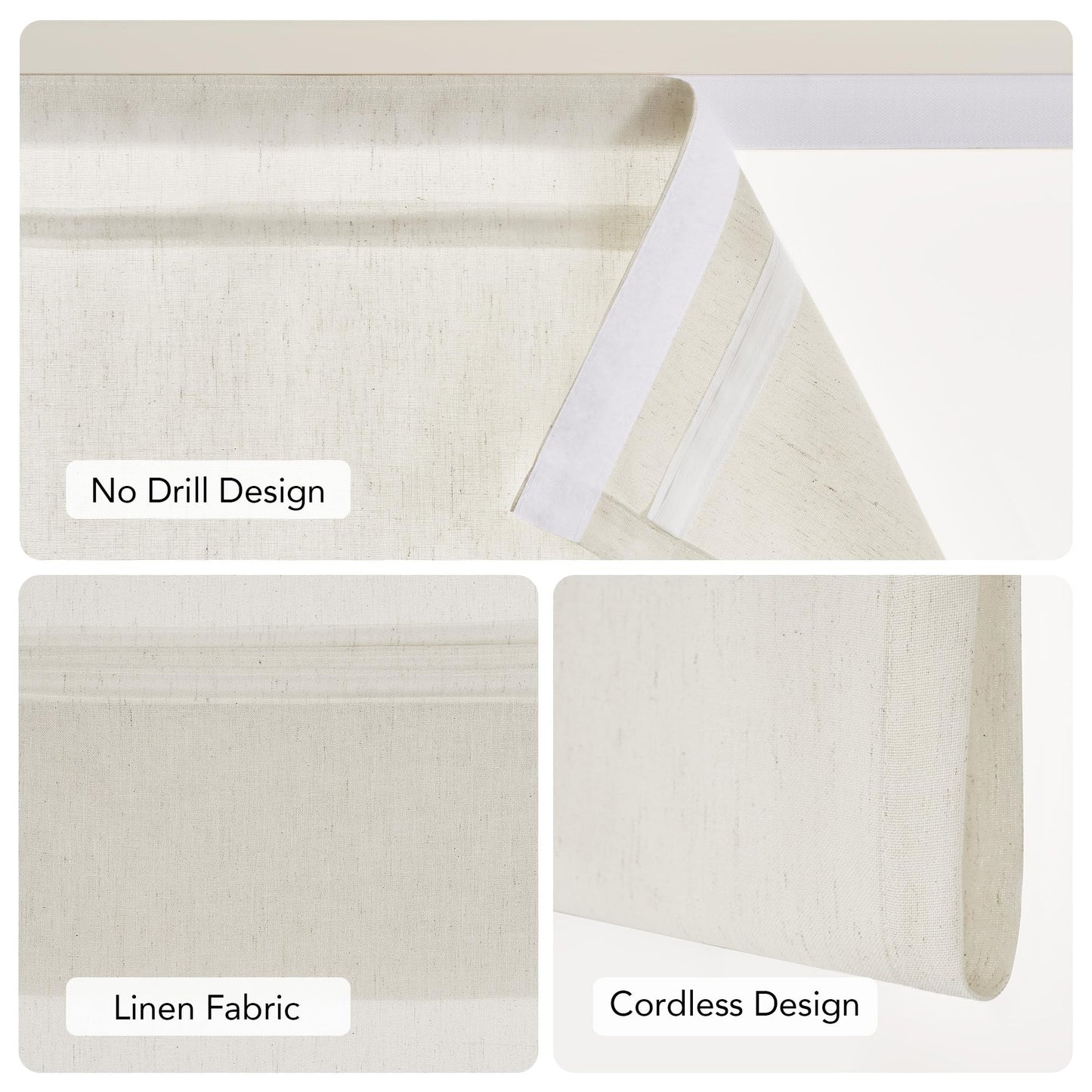 NICETOWN Linen French Door Curtain No Drill Roman Shades for Windows, Ivory Solid Cordless Blinds for Farmhouse Door Window Covering with Light Filgtering, W26 x L40, 1Pc