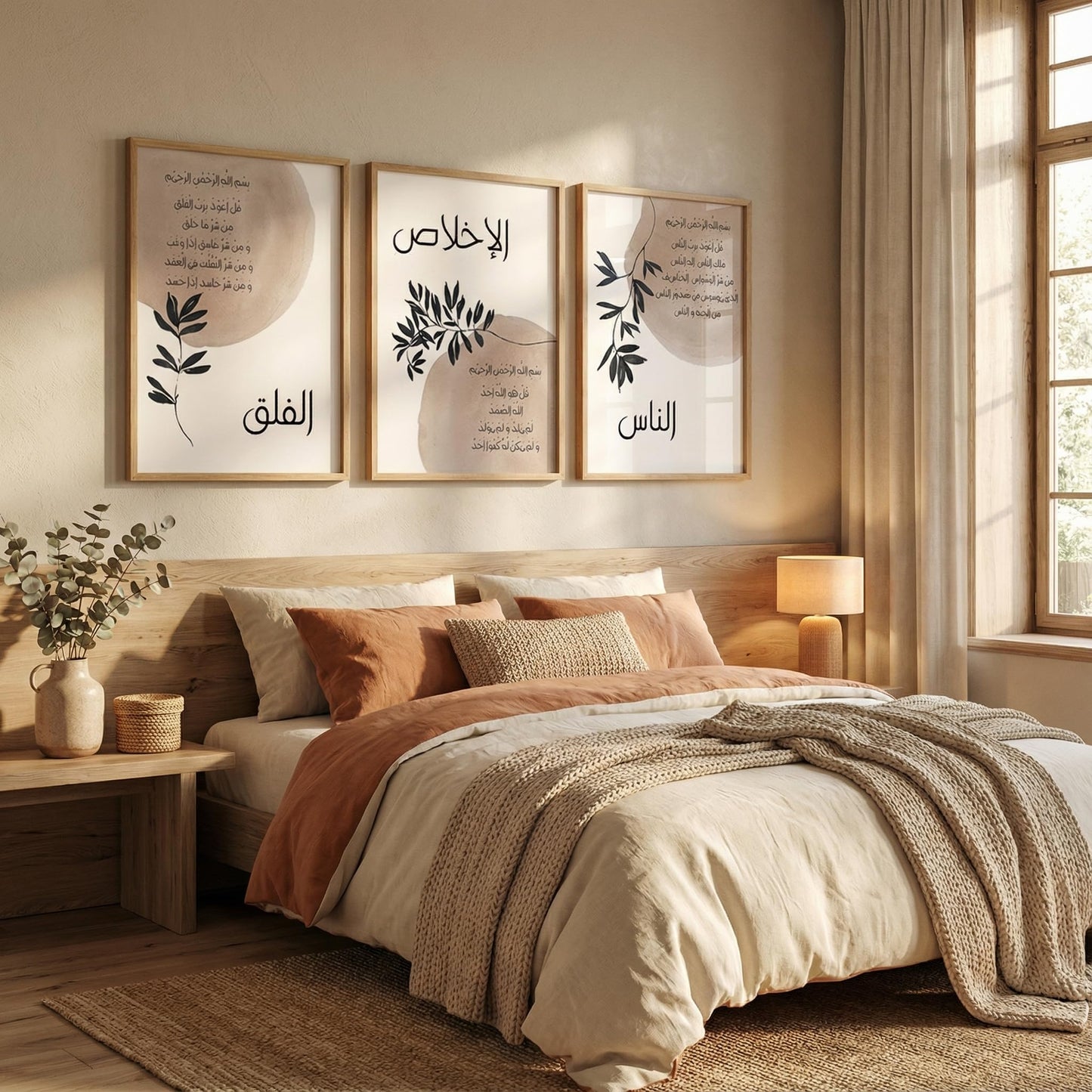 3Pcs Framed Islamic Canvas Wall Art Arabic Calligraphy Muslim Wall Decor Pictures Ramadan Decorations Religious Ayatul Kursi Al Fatiha Posters Prints Artwork for Bedroom Living Room Home Decoration