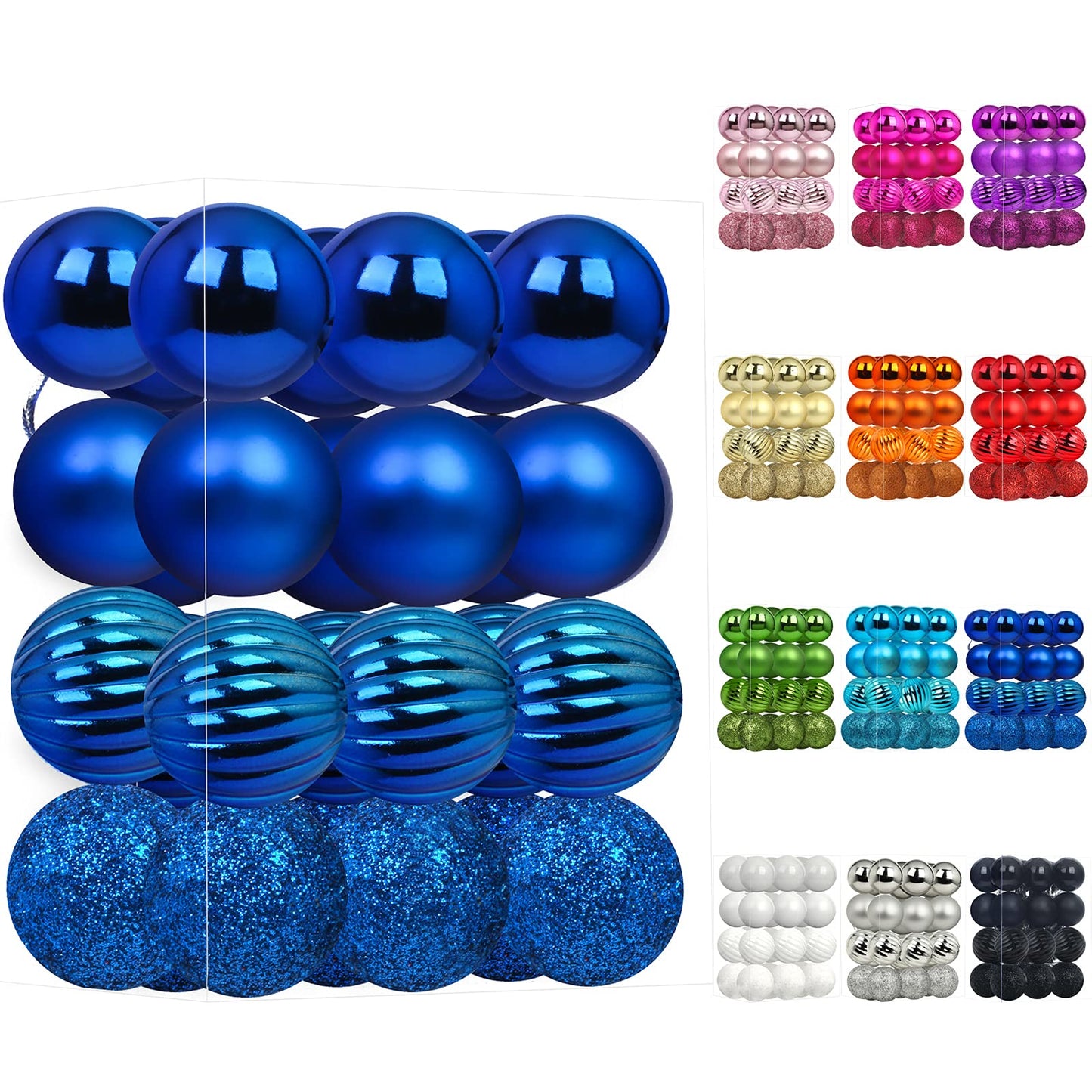 Emopeak 24Pcs Christmas Balls Ornaments for Xmas Christmas Tree - 4 Style Shatterproof Christmas Tree Decorations Hanging Ball for Holiday Wedding Party Decoration (Navy Blue, 1.3"/3.2CM)