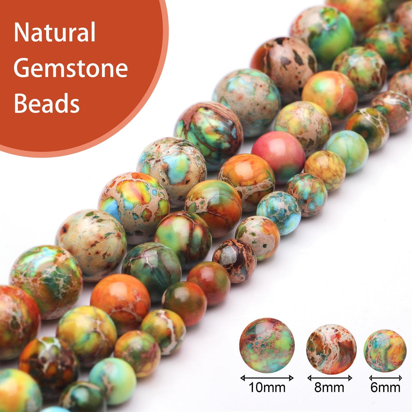 Chicager Natural Stone Beads for Jewelry Making,8mm Orange Imperial Jasper Polished Smooth Round Gemstone Beads for Bracelet Necklace 15 Inch