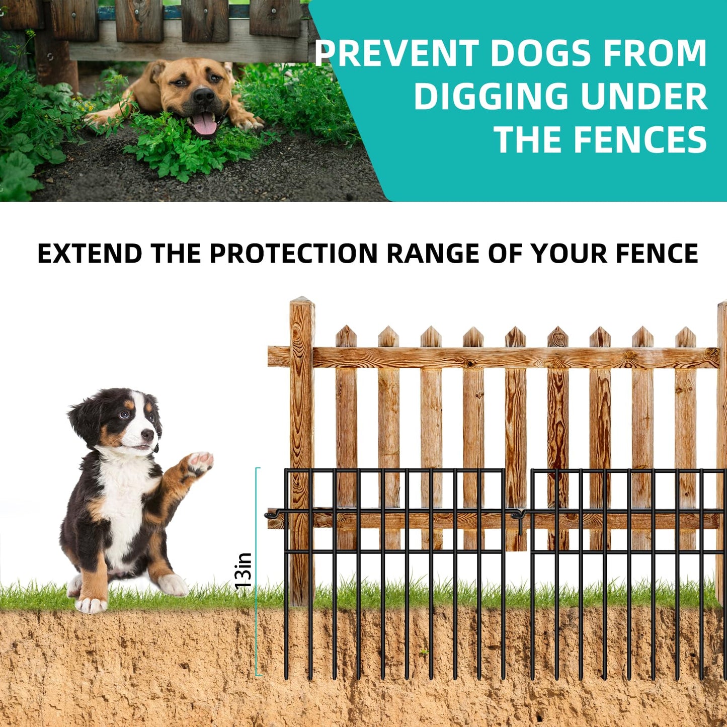 FOKEP 30 Panels Animal Barrier Fence, No Dig Fences, 13in(H) X 42.5ft(L) Garden Fence Animal Barrier for Rabbit and Dog Under Fencing Barrier, Rustproof Metal Fences Border for Outdoor, Yard, Patio