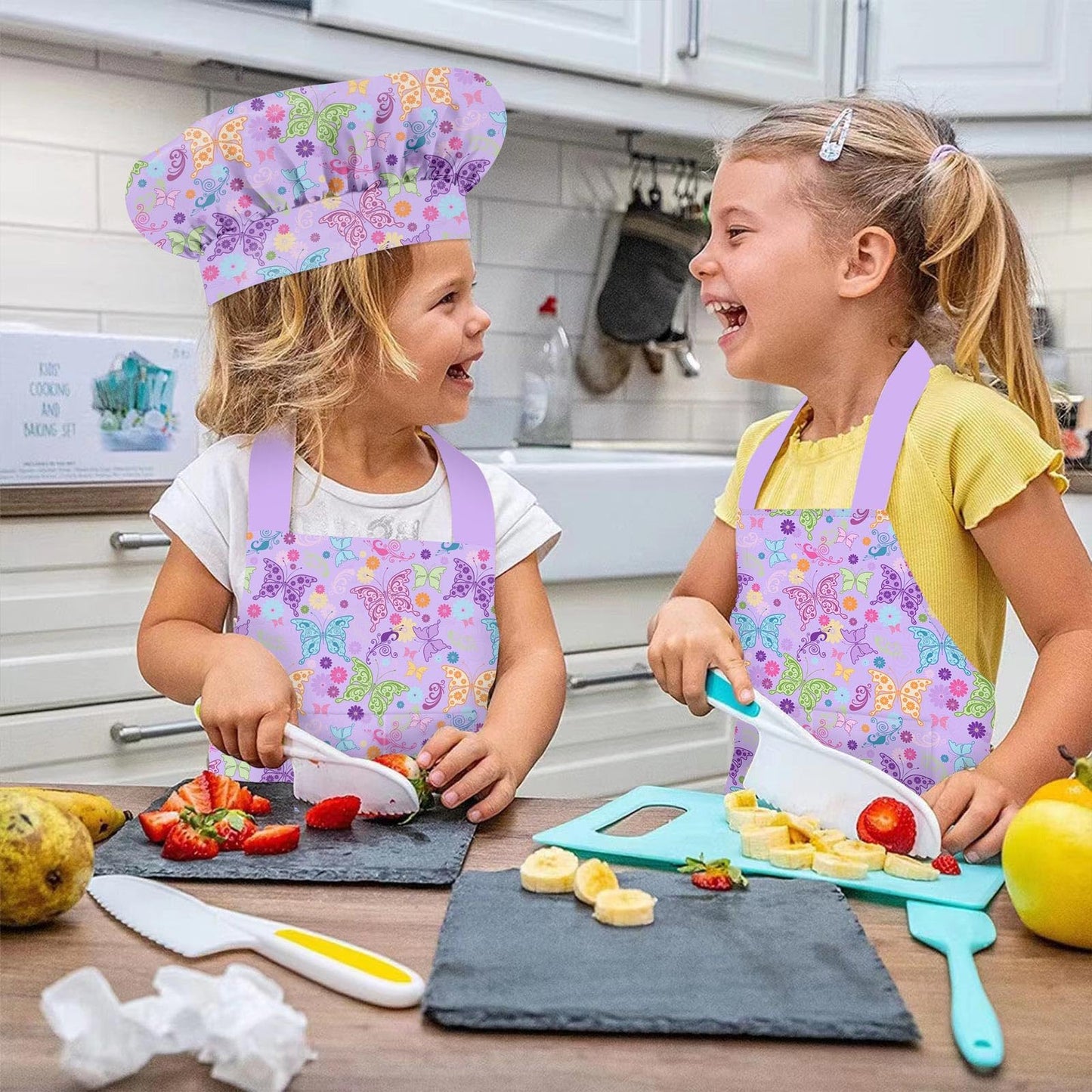 DEABOLAR Kids Aprons for Girls Toddler Aprons with Pockets for Kids Cooking Baking Painting Crafting Art Gardening Adjustable