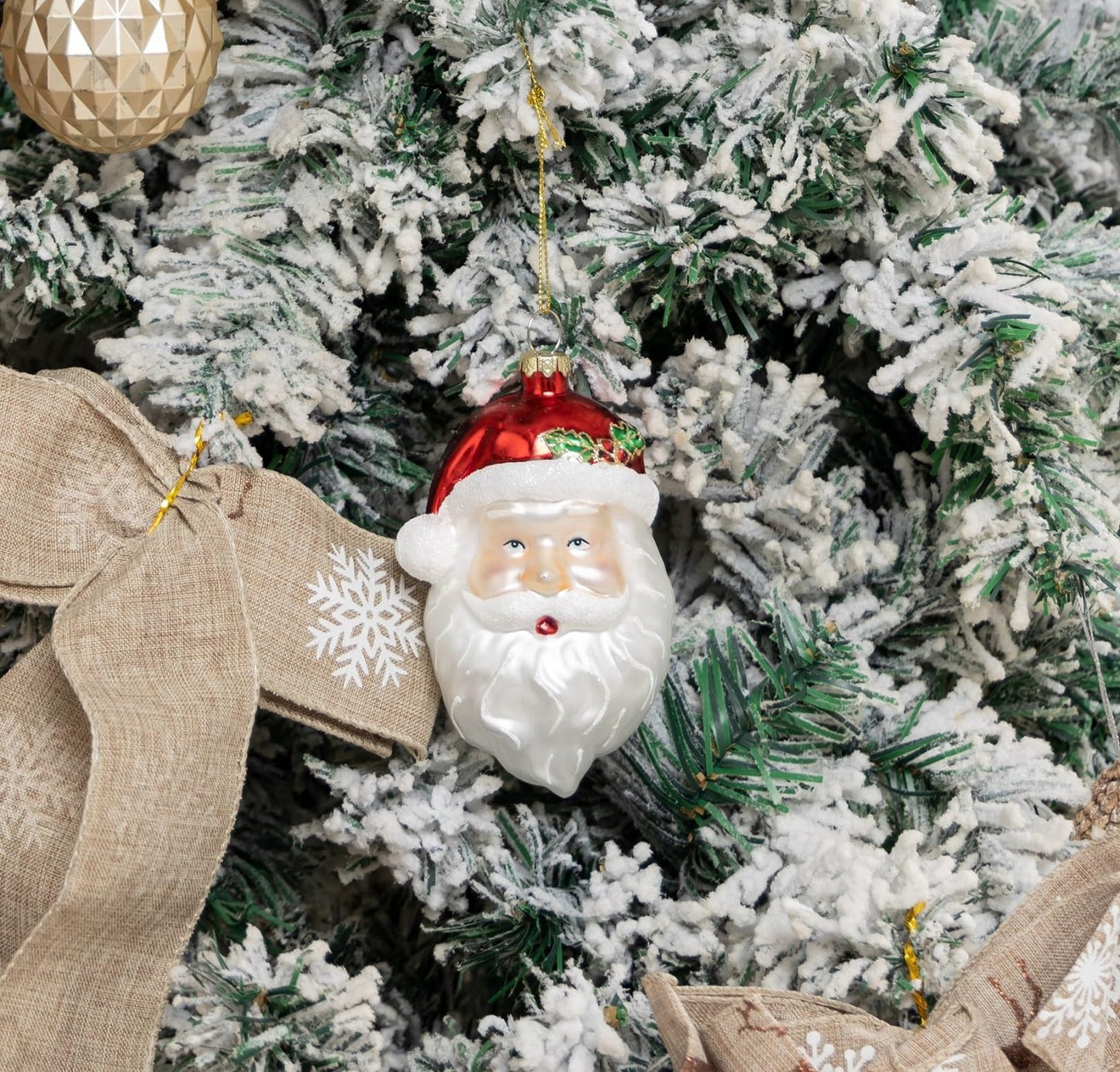 2 Count Glass Santa Head Christmas Ornament, Glass Santa Head Ornaments for Christmas Tree