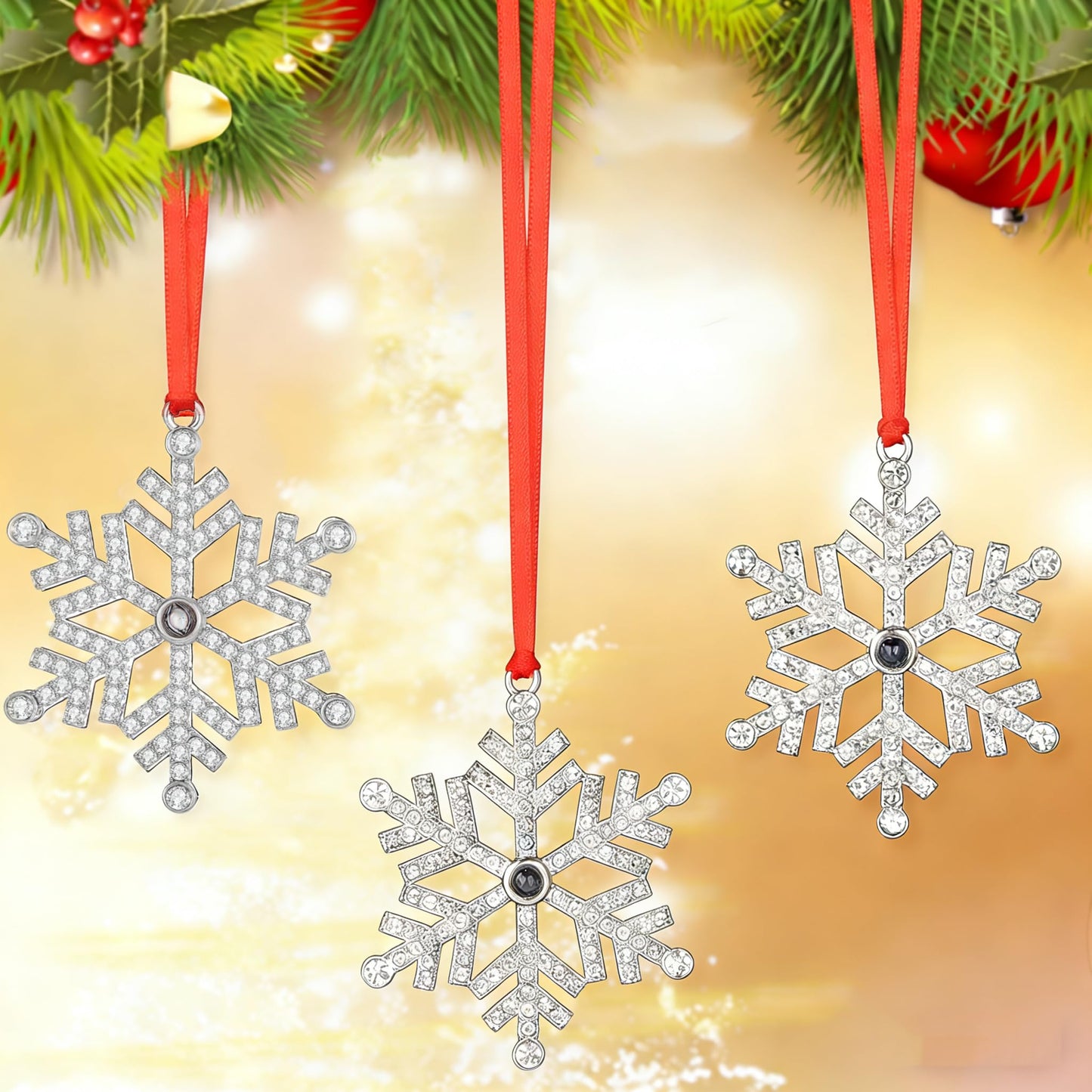 3PCS Metal Snowflake Christmas Hanging Ornaments Set Christmas Tree Ornaments Decorations Xmas Glitter Hanging Ornaments Gifts Birthdays Winter Parties Home Holiday Decor (Snowflake,3)