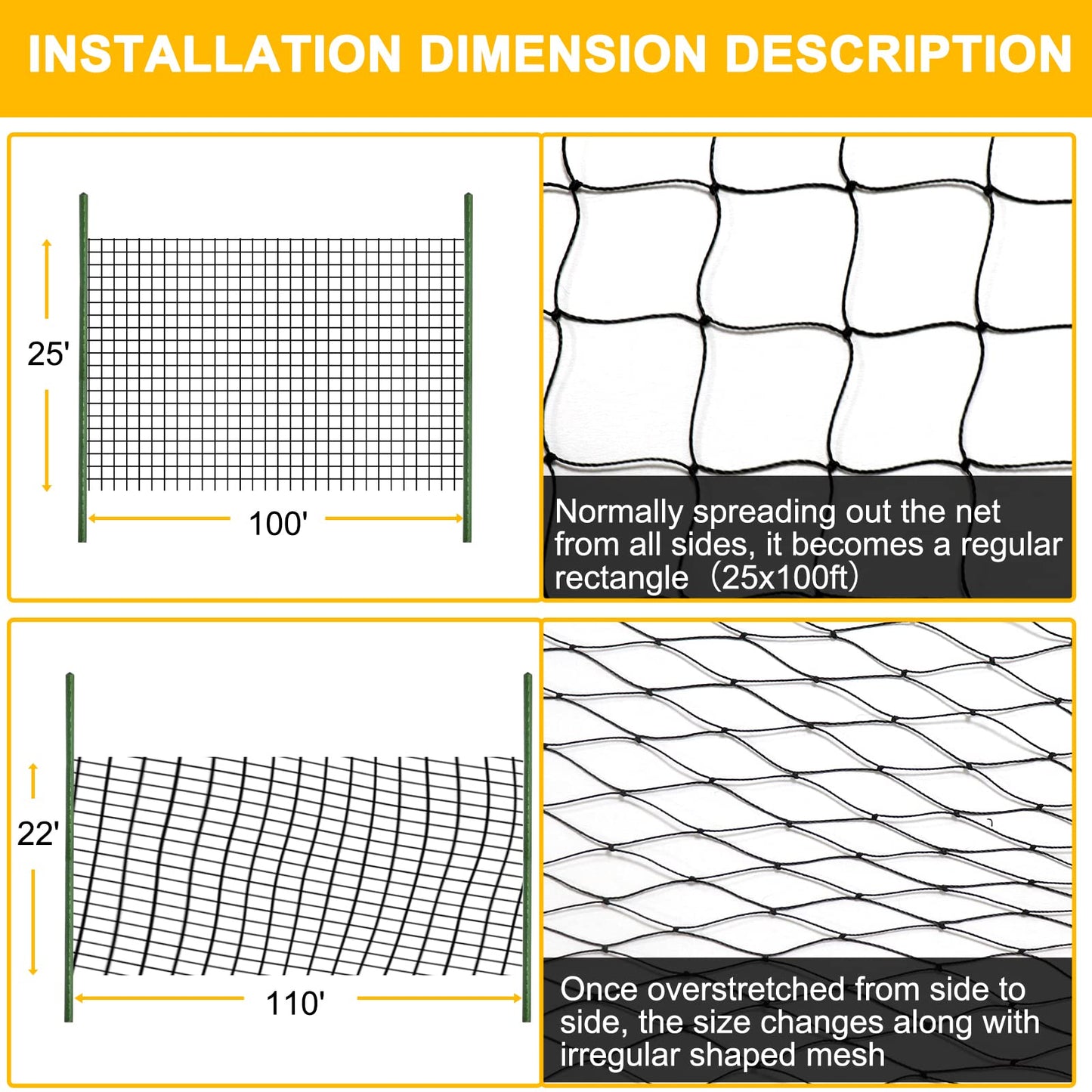 BSTPCOO Bird Netting 25'x100' with 2.4" Square Mesh Chicken Coop Nettings, Poultry Netting Heavy Duty Nylon Nettings, Hawk Net for Chicken Run, Deer Fence Garden Fruit Tree Net