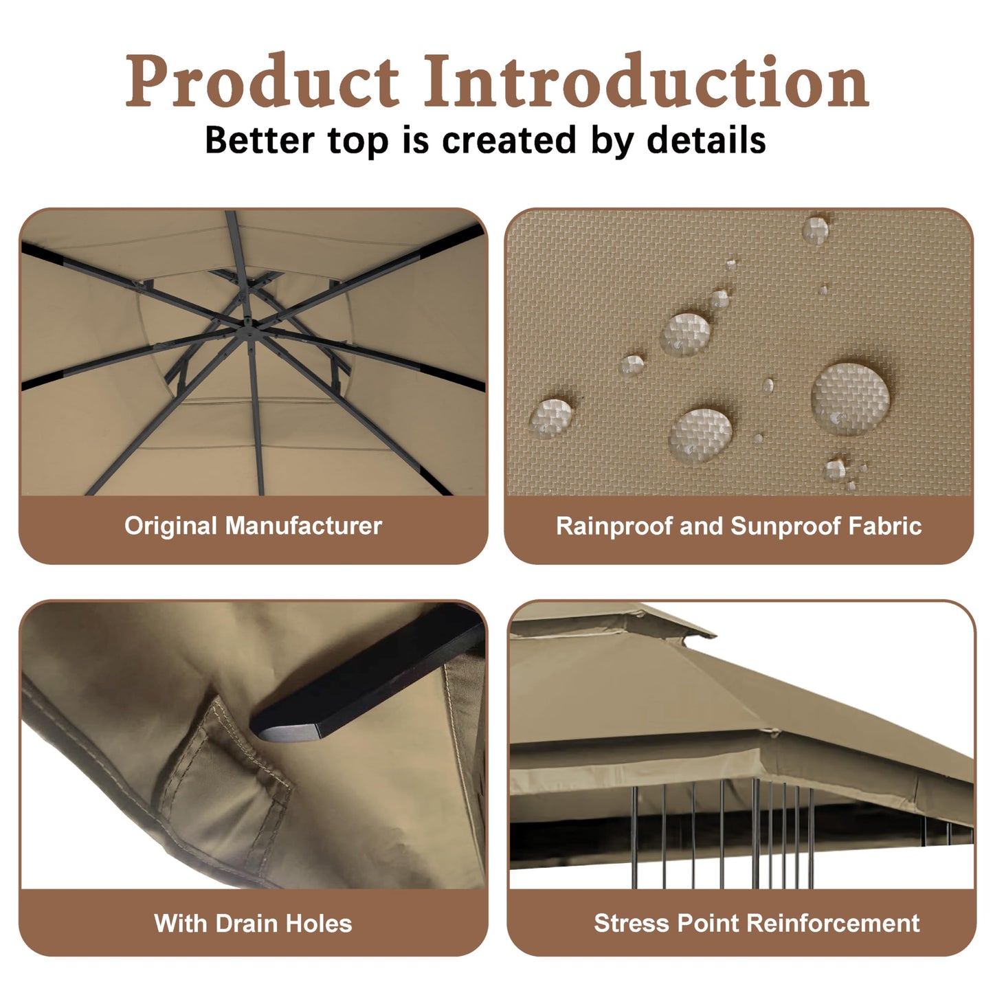 The Replacement Cover Compatible with Garden Treasures 10X10 Ft Easy Up Domed Softtop Gazebo L-GZ038PST-F，(Beige)