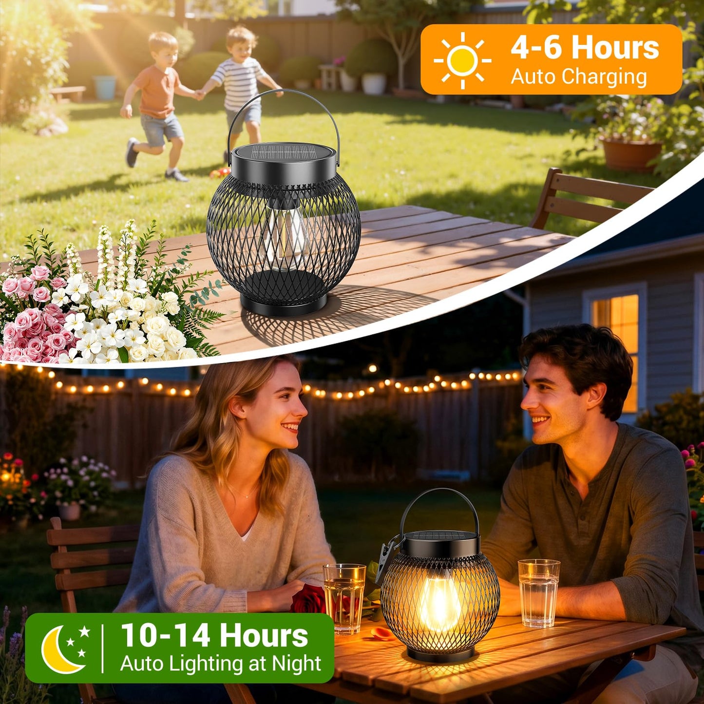 Tuyluxe Solar Lantern Outdoor Waterproof, 4 Pack Upgraded Metal Bright Hanging Solar Lights with Clip, Solar Powered Hanging Lanterns for Outside Patio Porch Garden Decorative