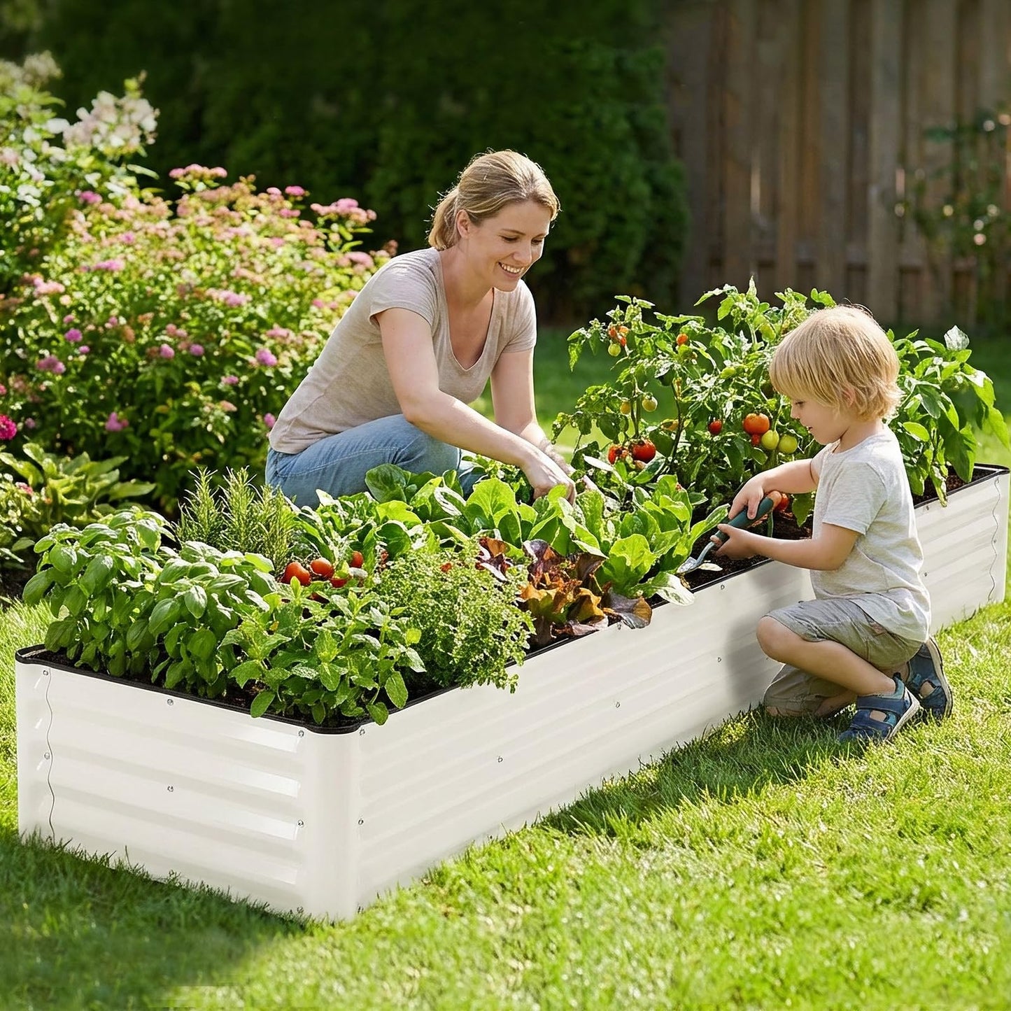 IGOHEALS Galvanized Raised Garden Bed – 1 Pack 8x2x1 Ft Patented Leak-Proof Planter Box Outdoor Gardening Metal Raised Garden Beds Kits for Veggies, Herbs & Flowers (White)