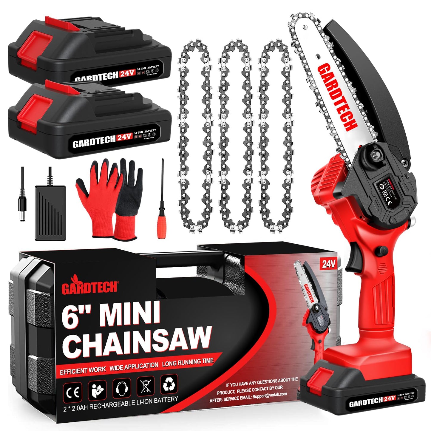 GARDTECH Mini Chainsaw 6 Inch, Cordless Portable Electric Chain Saw, Handheld Electric Chainsaws with Upgraded 4 Chains 2 Batteries Good for Olders, DIYer, Gardeners Continuously 2 Hours Work