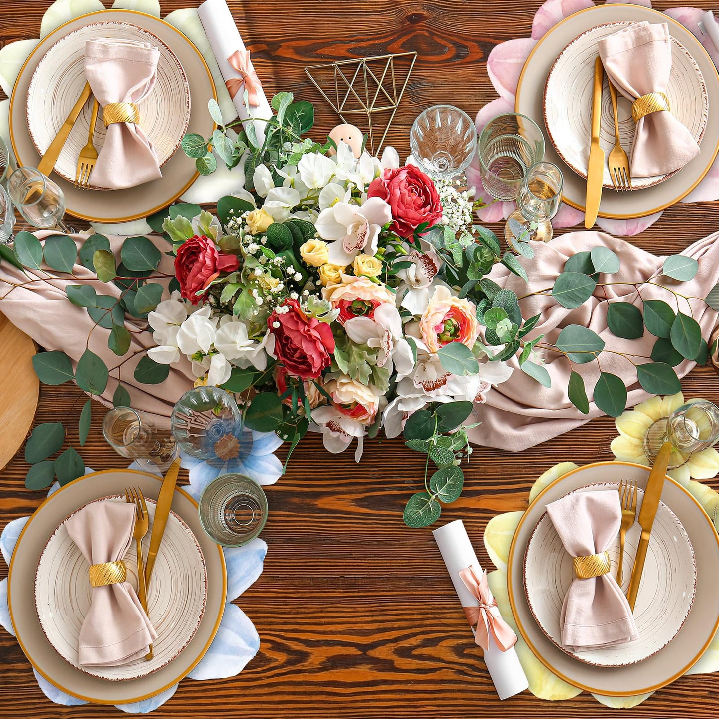 Qinyoung 96 Pcs Disposable Floral Paper Placemats and Coasters Set Floral Table Place Mats and Coasters Decorative for Dining Table Setting Birthday Party Supplies Wedding Bridal Shower Spring Decor
