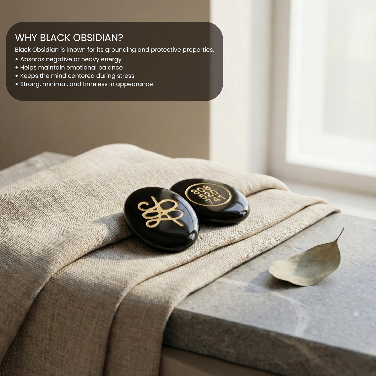 Trrystals Natural Gemstone Zibu Coin – Reiki Healing Symbol, Energy Activation, Good Luck & Spiritual Protection Token (Black Obsidian)