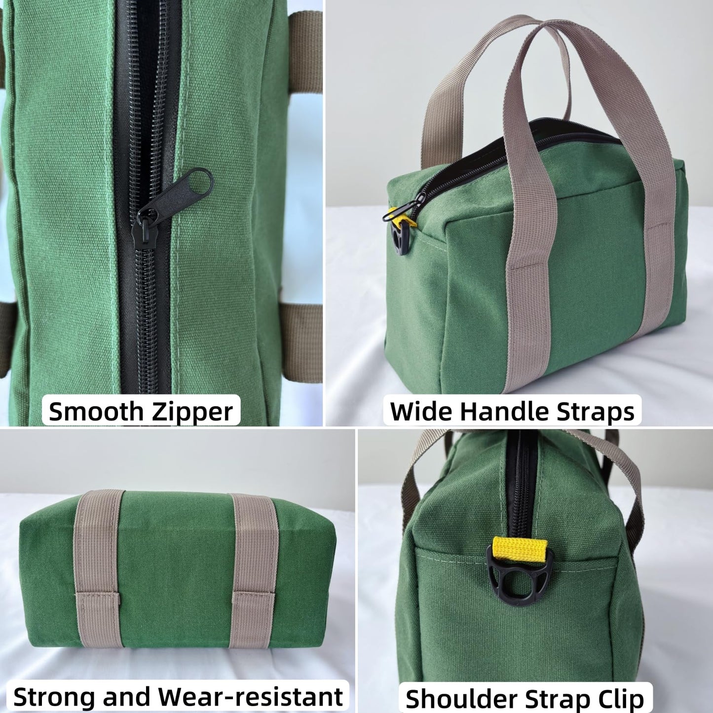 Voyboced 12 Inch Canvas Tool Bag, Small Tool Bag for Men, Large Capacity Wide Mouth Tool Organizer Tote Bag for Storage Hand Tools Wrenches (Green, 12 Inch)