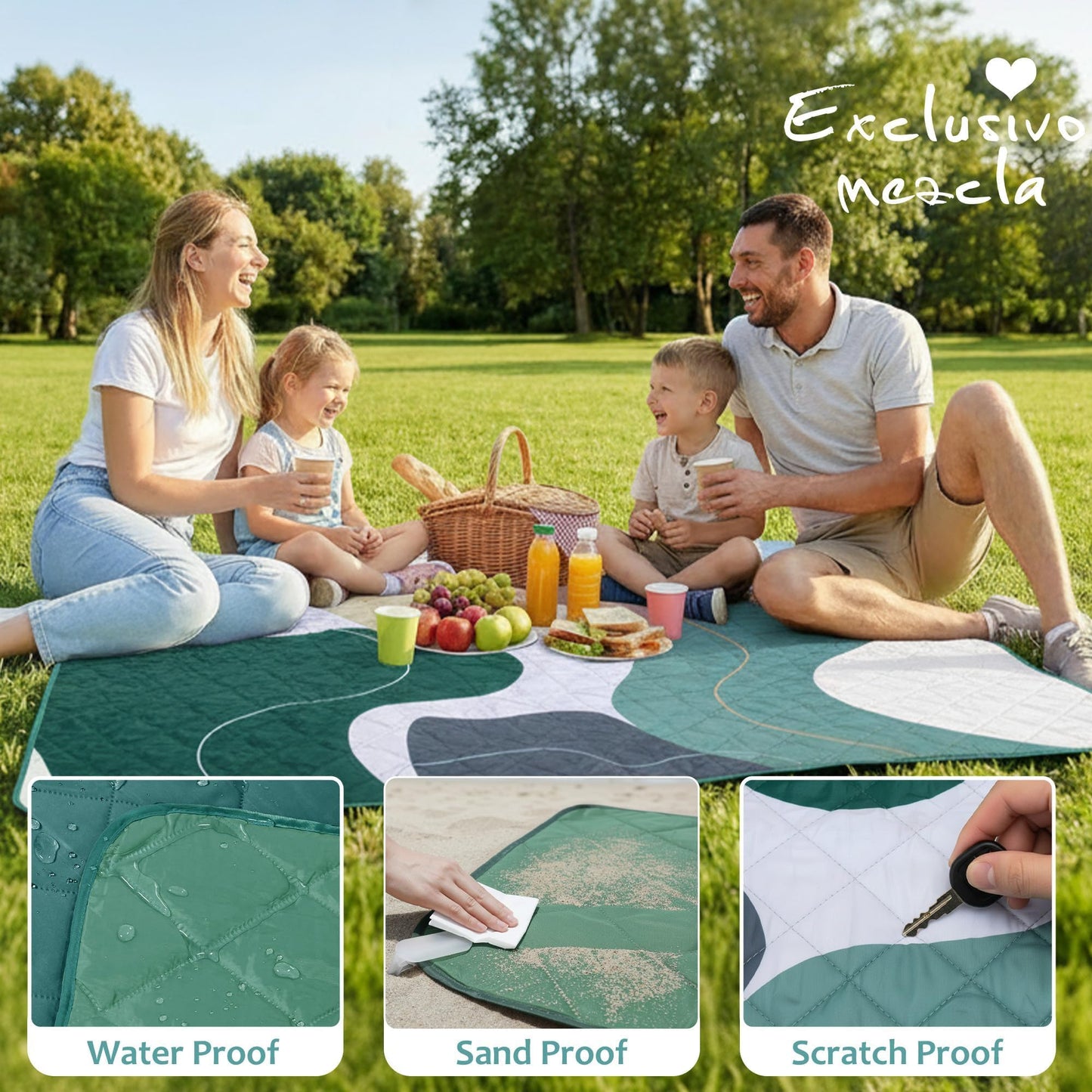 Exclusivo Mezcla Waterproof Picnic Blankets 3-Layer 60x80 INCH Large Sandproof Beach Blanket Foldable Outdoor Blanket for Camping on Grass Picnic Mat
