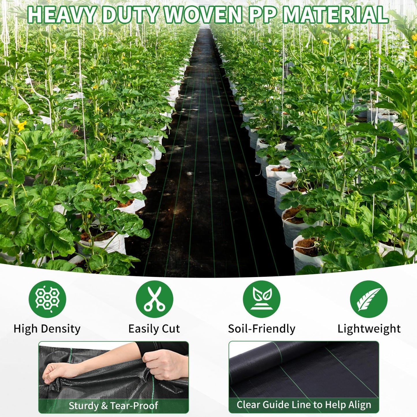 Kweetle 4FT X 328FT Garden Weed Barrier Landscape Fabric Heavy Duty Ultra Thick Premium Weeds Control Mat Ground Cover Weed Block Gardening Mat, 20 Ground Stakes Included