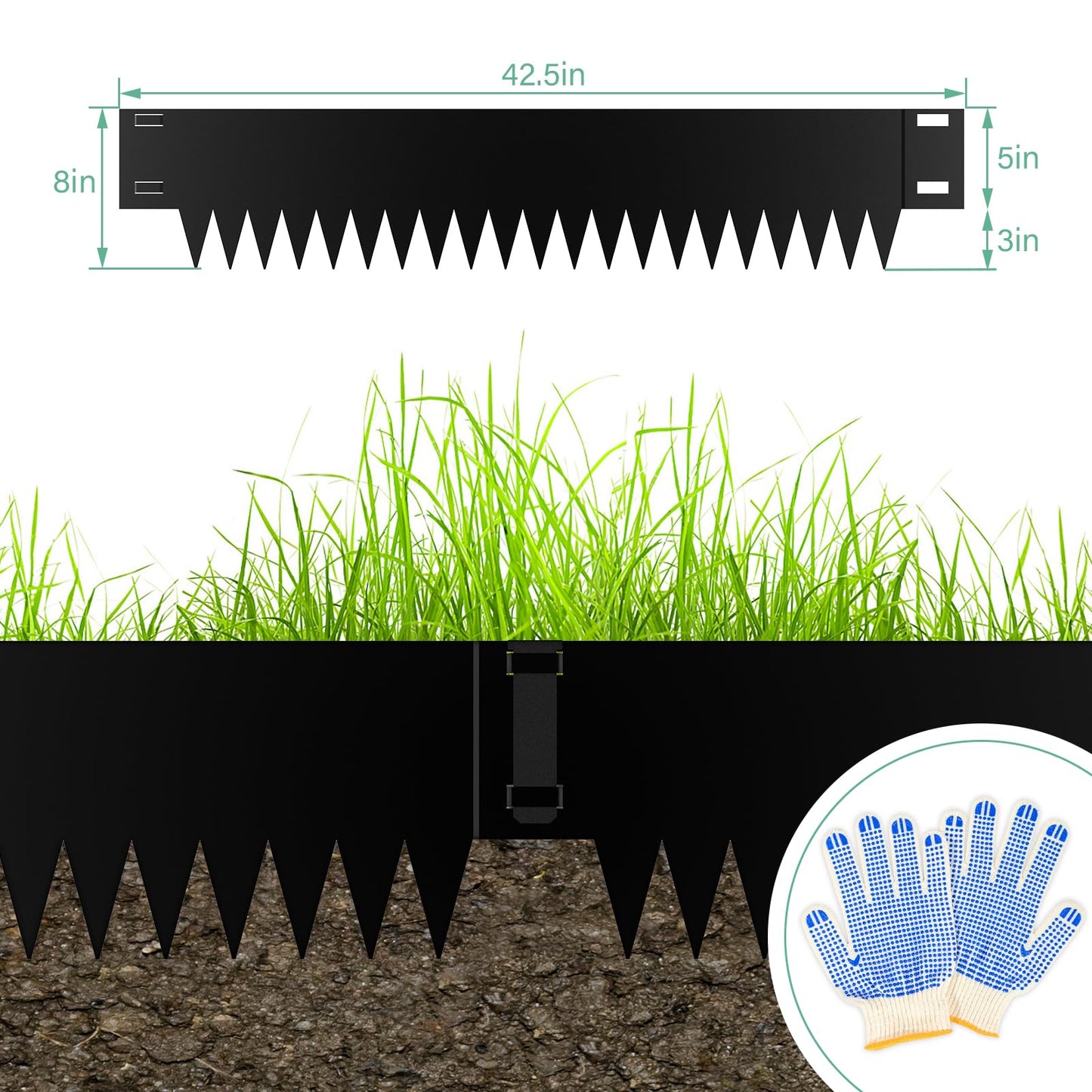 Ganeekiron Metal Landscape Edging 6-Pack, Steel Edging Powder Coating - 40" L x 8" H Strips Garden Edging Border with 6 Clips - Edge for Lawn Yard (20Ft Total, Black)