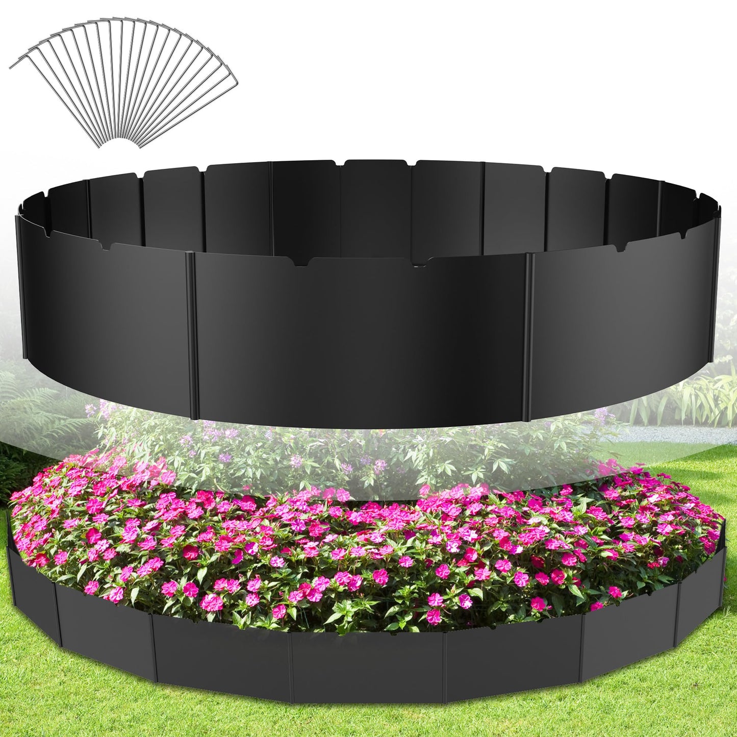 20 Pcs Garden Landscape Edging Border Kits 5.9inch Tall, 19.7ft Flexible Garden Fence Edging with 20 Metal Anchoring Stakes, No Dig Plastic Garden Decorative Border for Flower Bed Lawn Driveway Yard