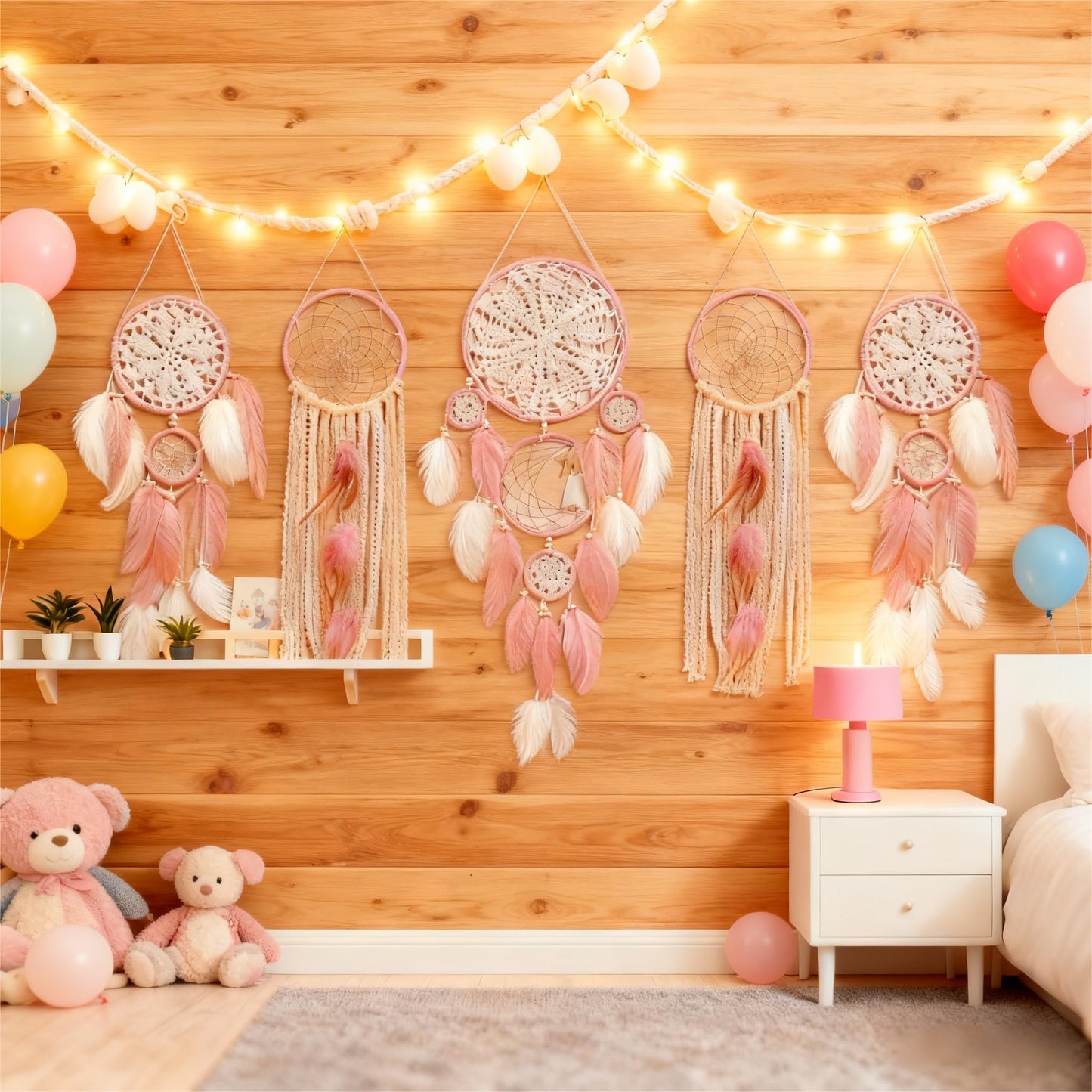 Dream Catcher Wall Decor,Large Boho Dream Catcher with Luxurious Feathers & Beads, Handmade Wall Hanging for Bedroom,Living Room, Gift Ready for Girls & Adults (Pink)
