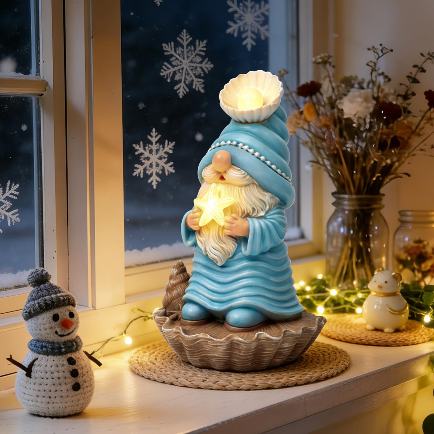 GIGALUMI Garden Gnomes, Solar Statue Outdoor Decor, Gnome Gifts Decoration with LED for Patio Yard Lawn Balcony, Christmas/Birthday Gift for Mom Women